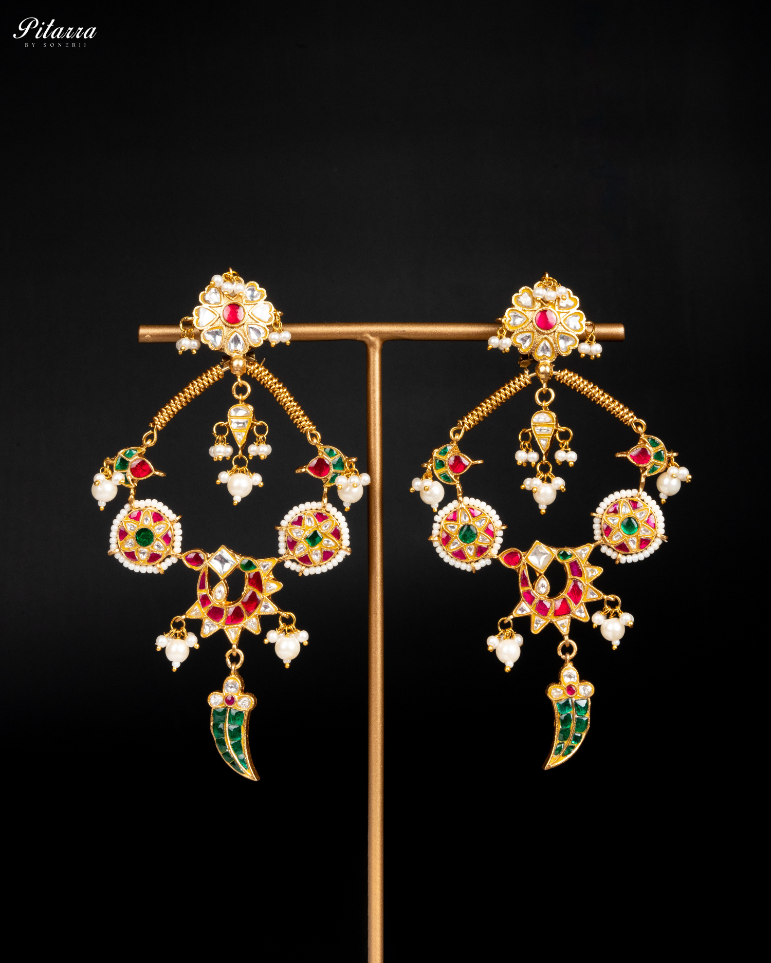 Golden Multi Color Punjabi Jadau Earrings