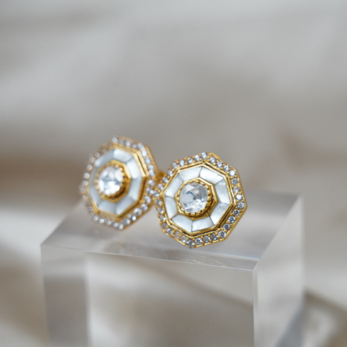 Gold Plated White Stone Studded Earrings