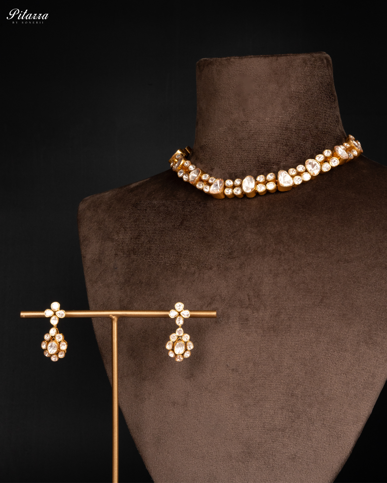 Gold Finish Polki Kundan Necklace Set