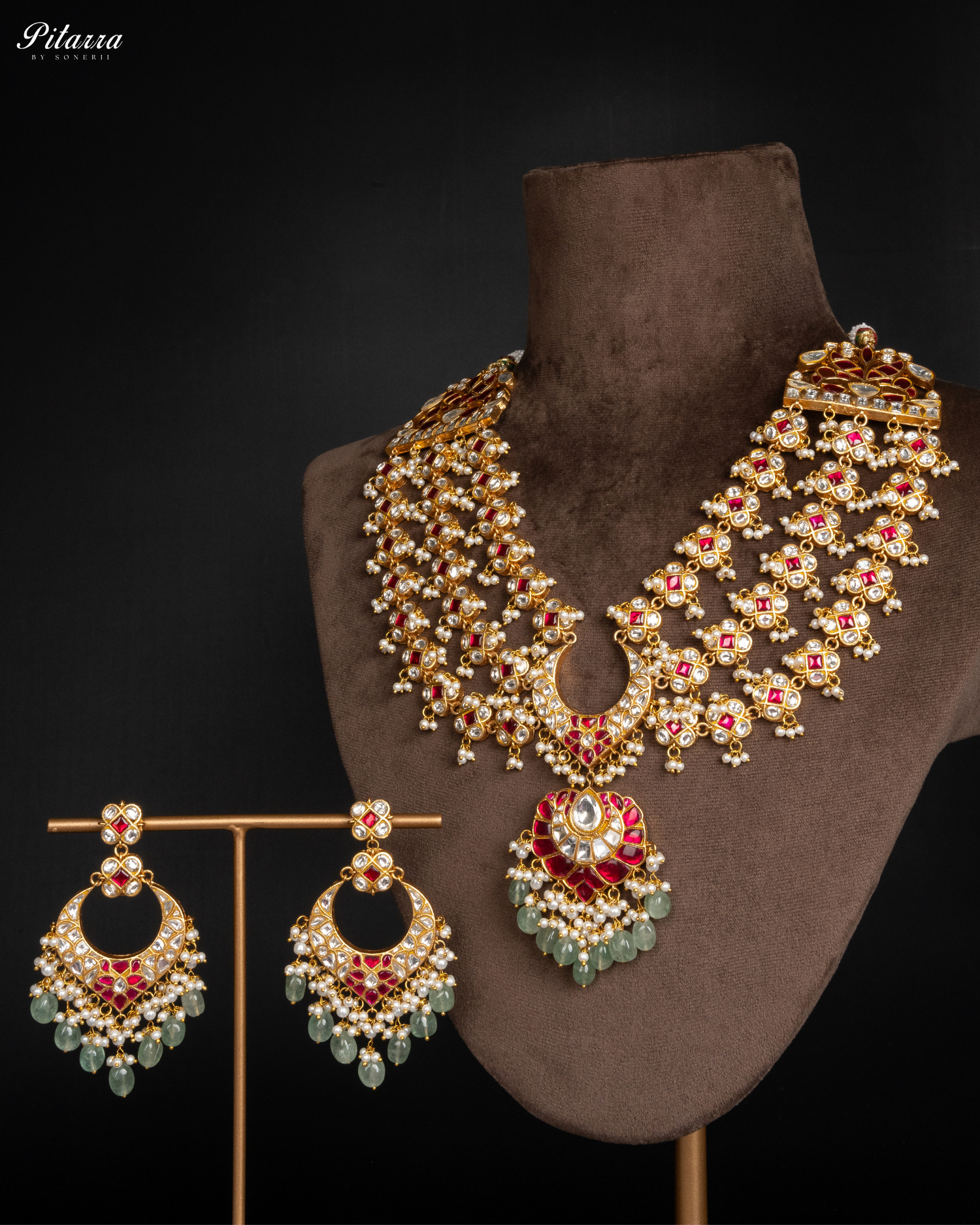 Long Kundan Jadau With Green Pearl