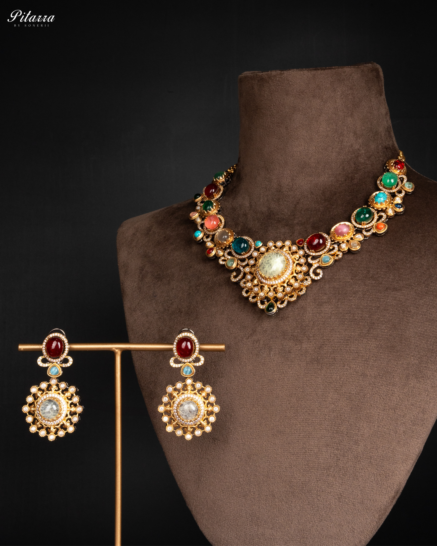 Multi Stone Fine Punjabi Kundan Necklace Set