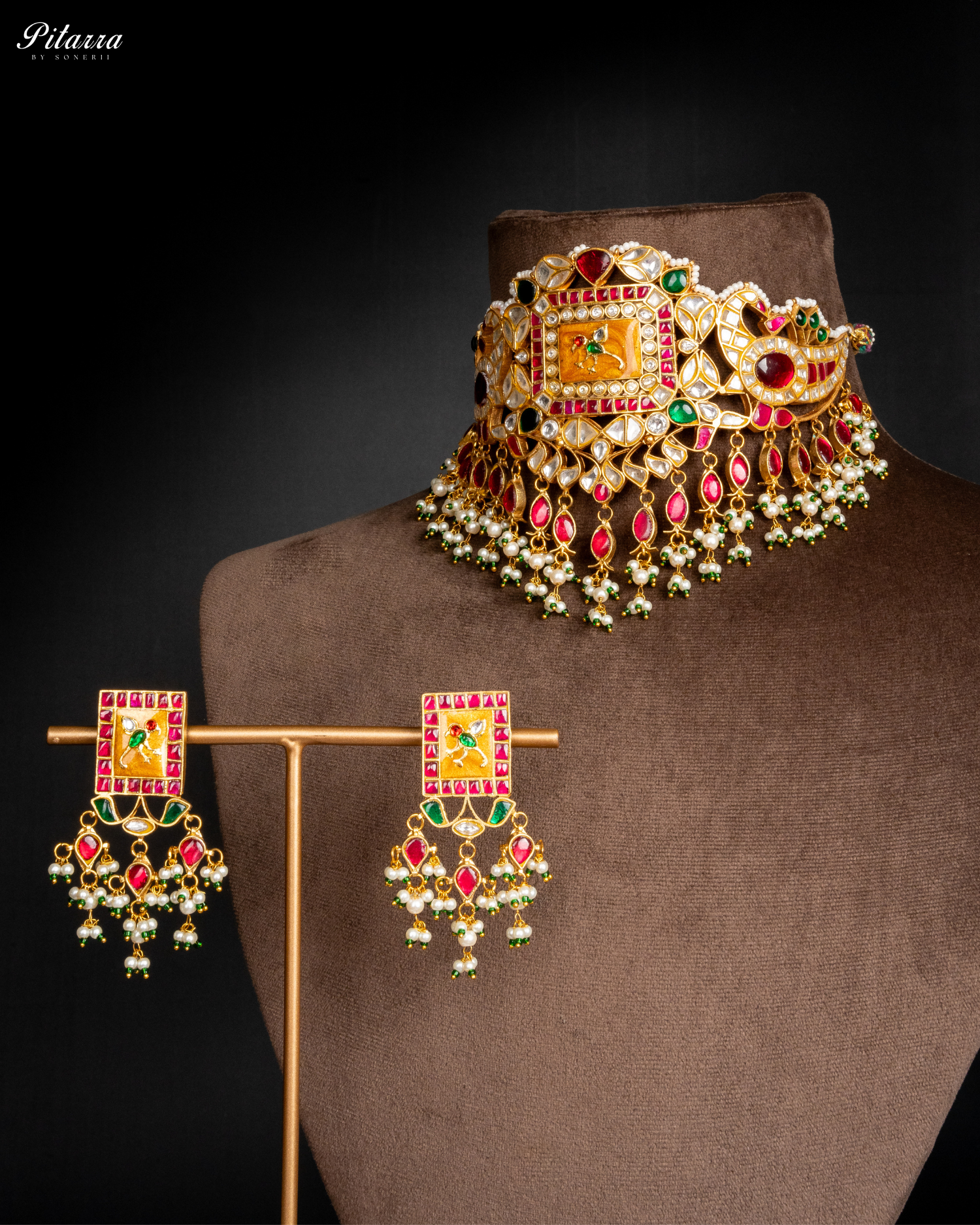 Multicolor Gold Plated Kundan Jadau Necklace Set