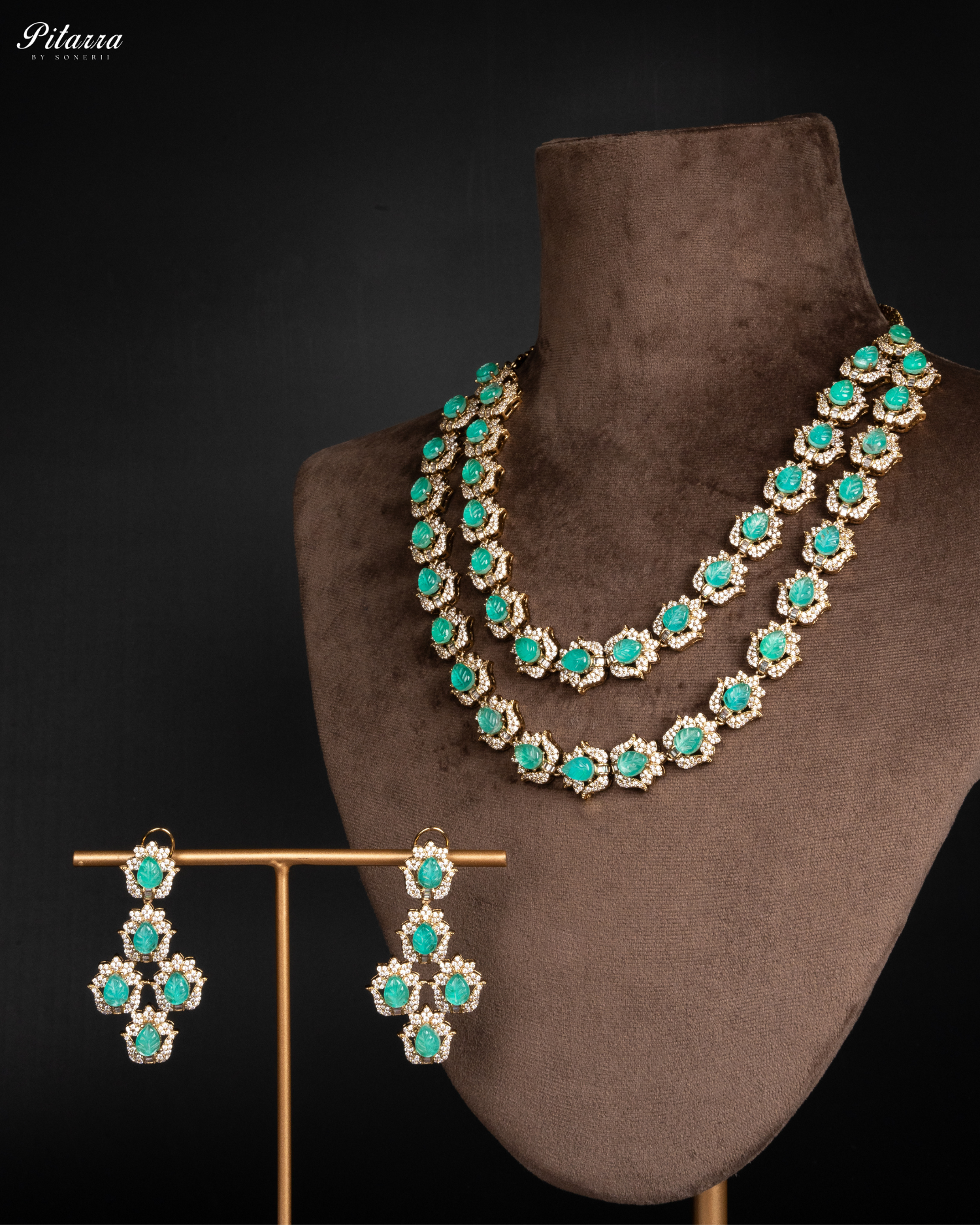 Green Cubic Zicronia Double Layer Necklace Set