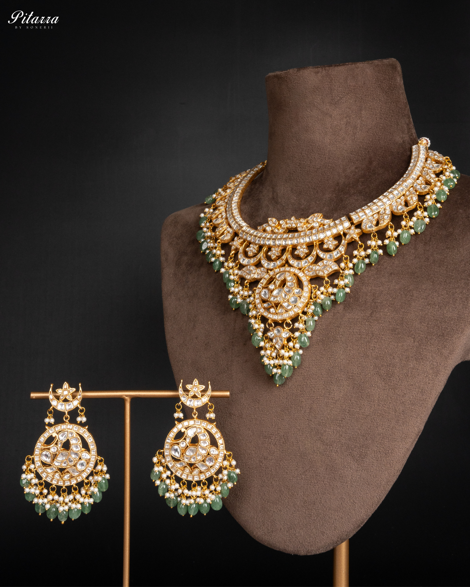 Green Gold Plated Jadau Kundan Necklace Set