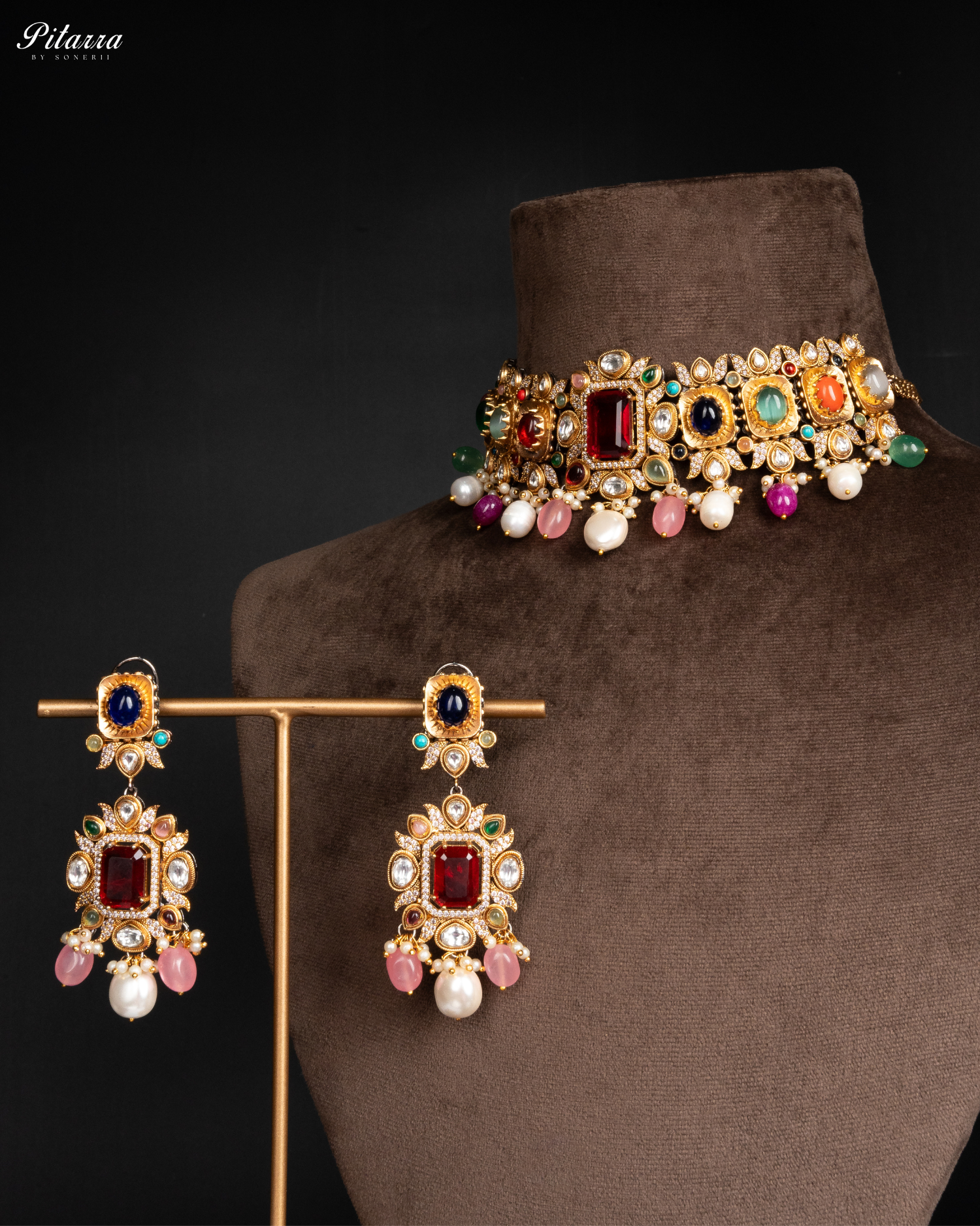 Gold-Plated Kundan Beaded Jewellery Set