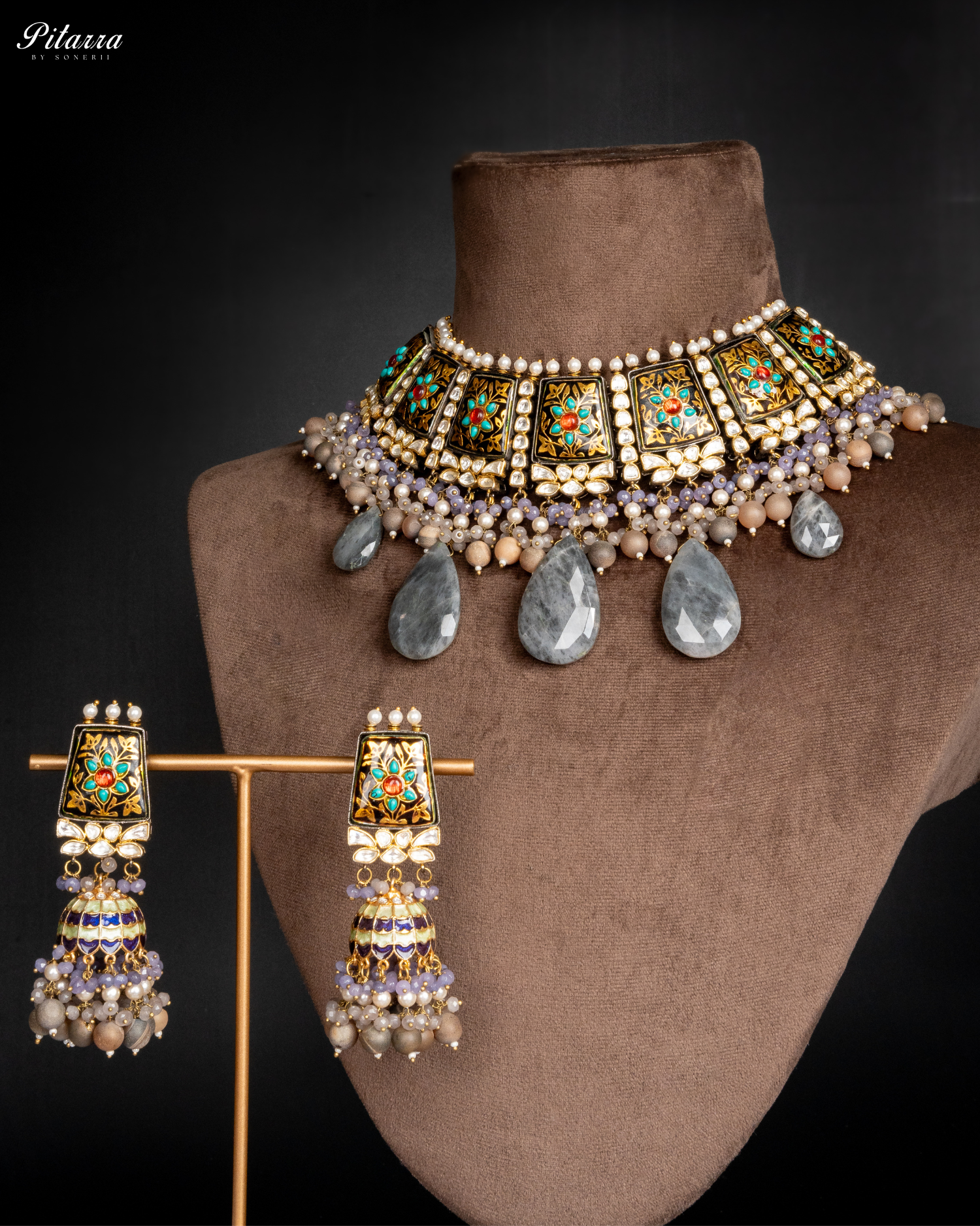 Pitarra Polki Kundan Silver Choker Necklace Set