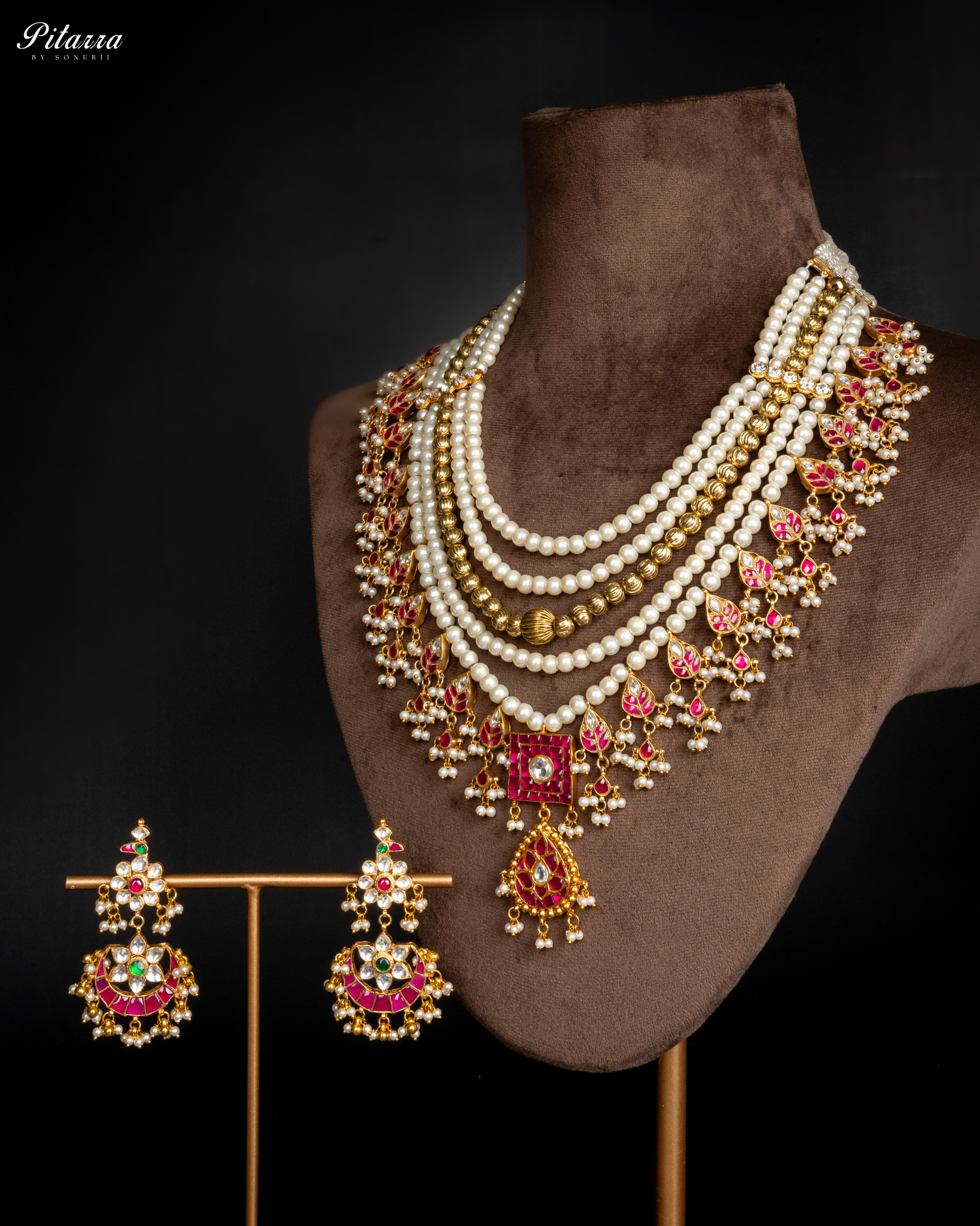 Indian Gold Finish Polki Kundan Necklace Set