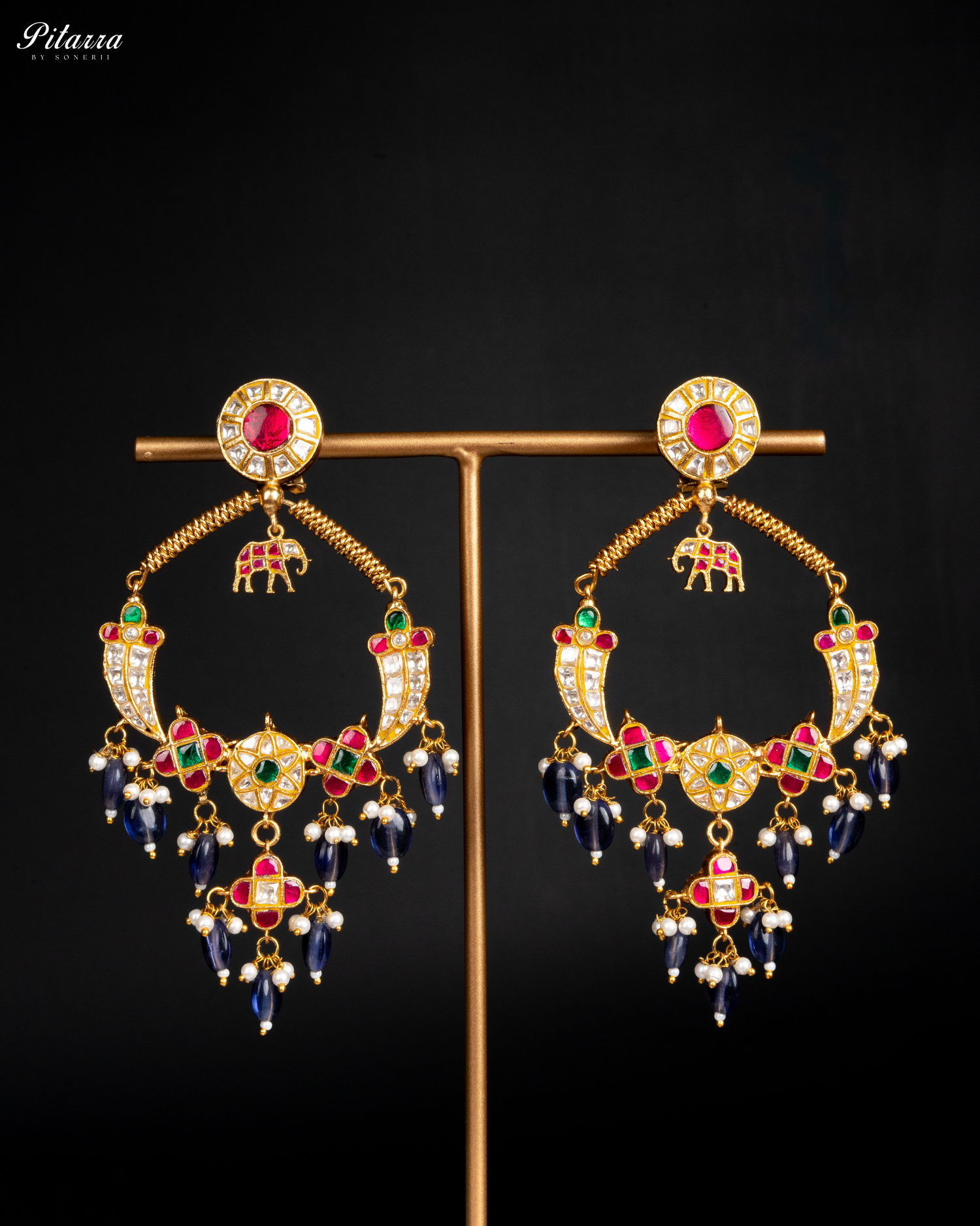 Gold Plated Kundan Jadau Multi Stone Earrings