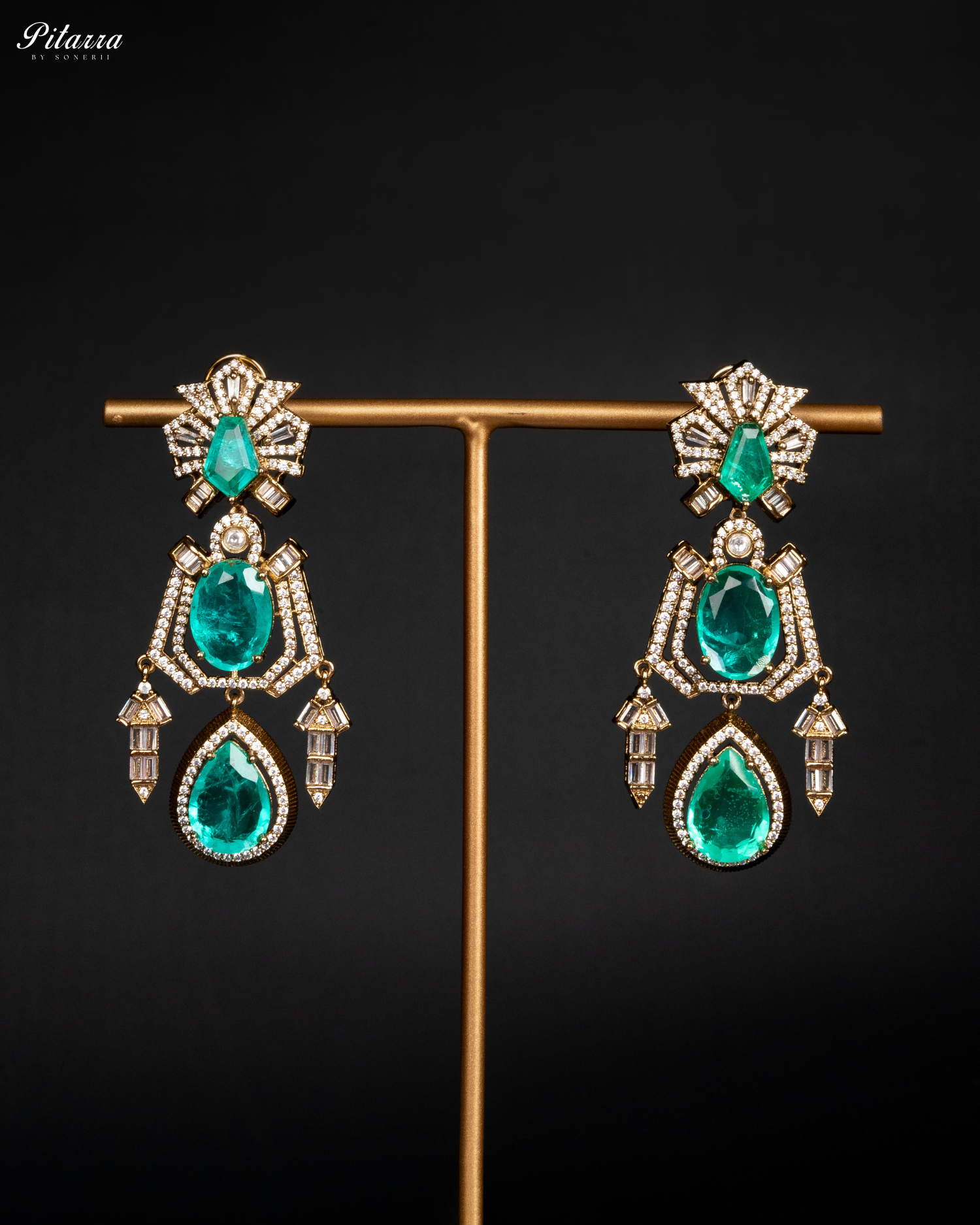 92.5 Silver Green Polki Kundan Earrings