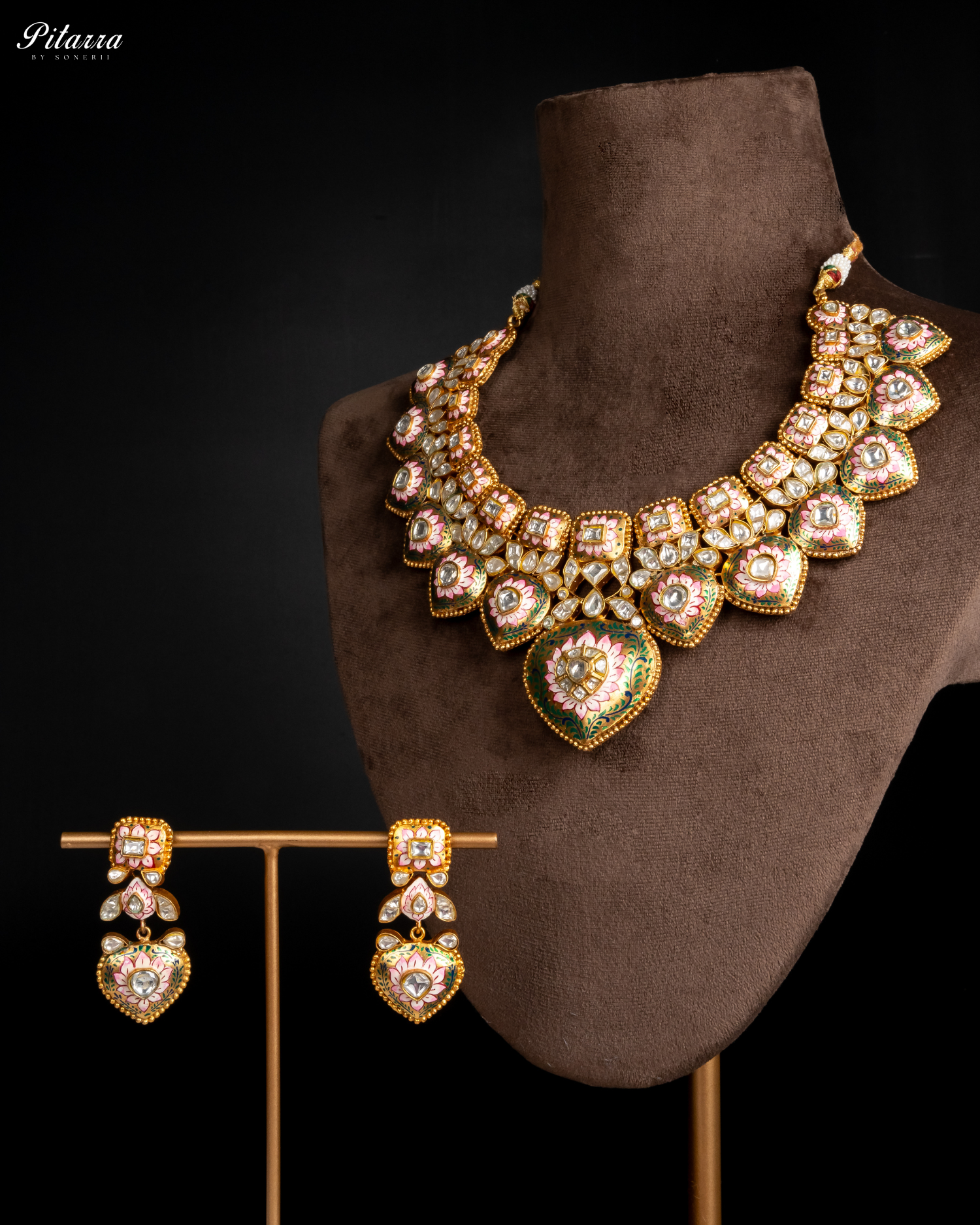 Golden Green Polki Kundan Necklace Set