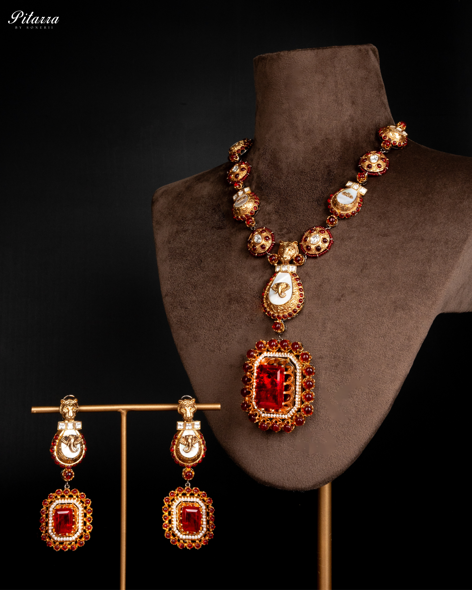 Red Ruby Polki Kundan Necklace Set