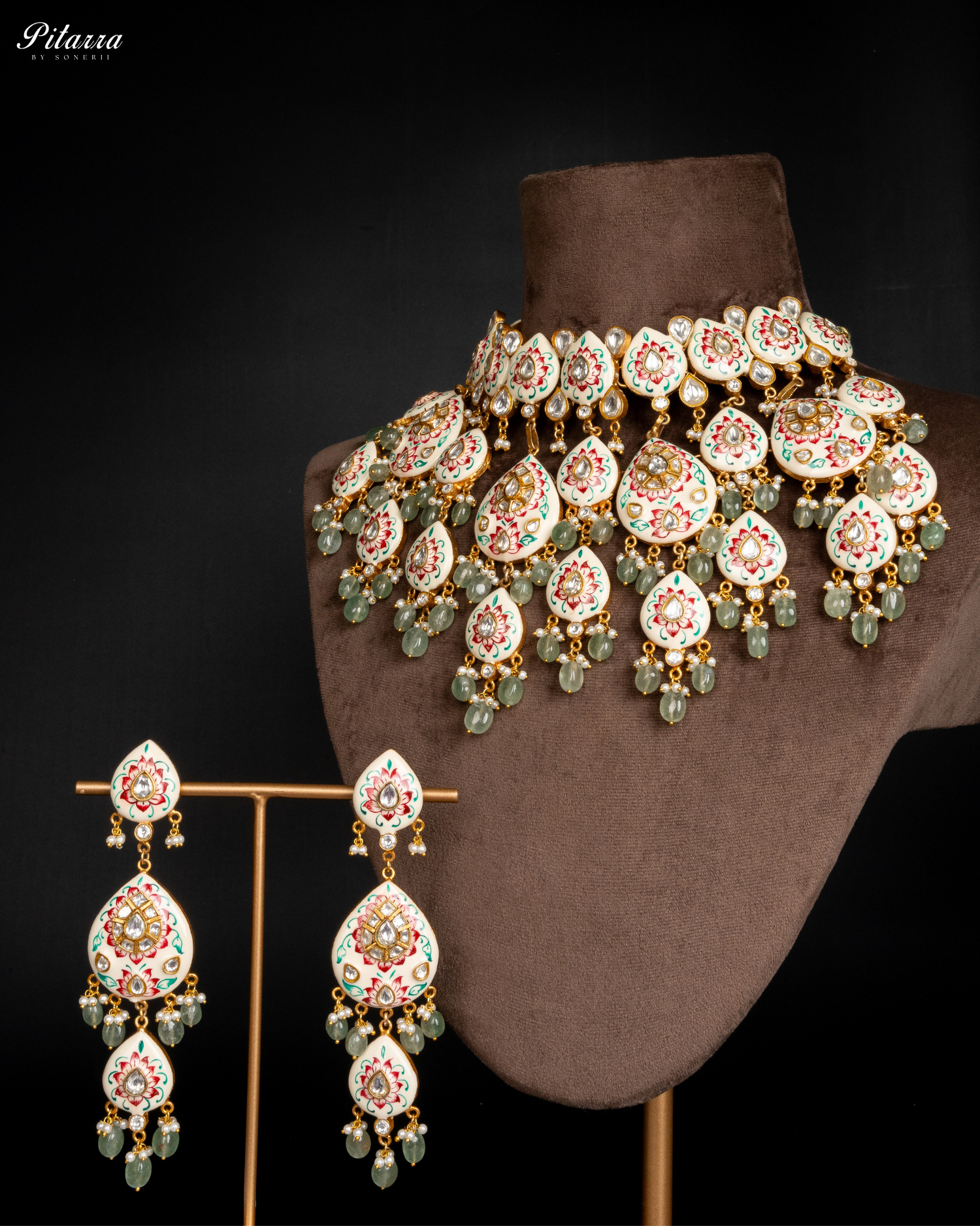 Pink Polki Kundan Necklace Set Finish