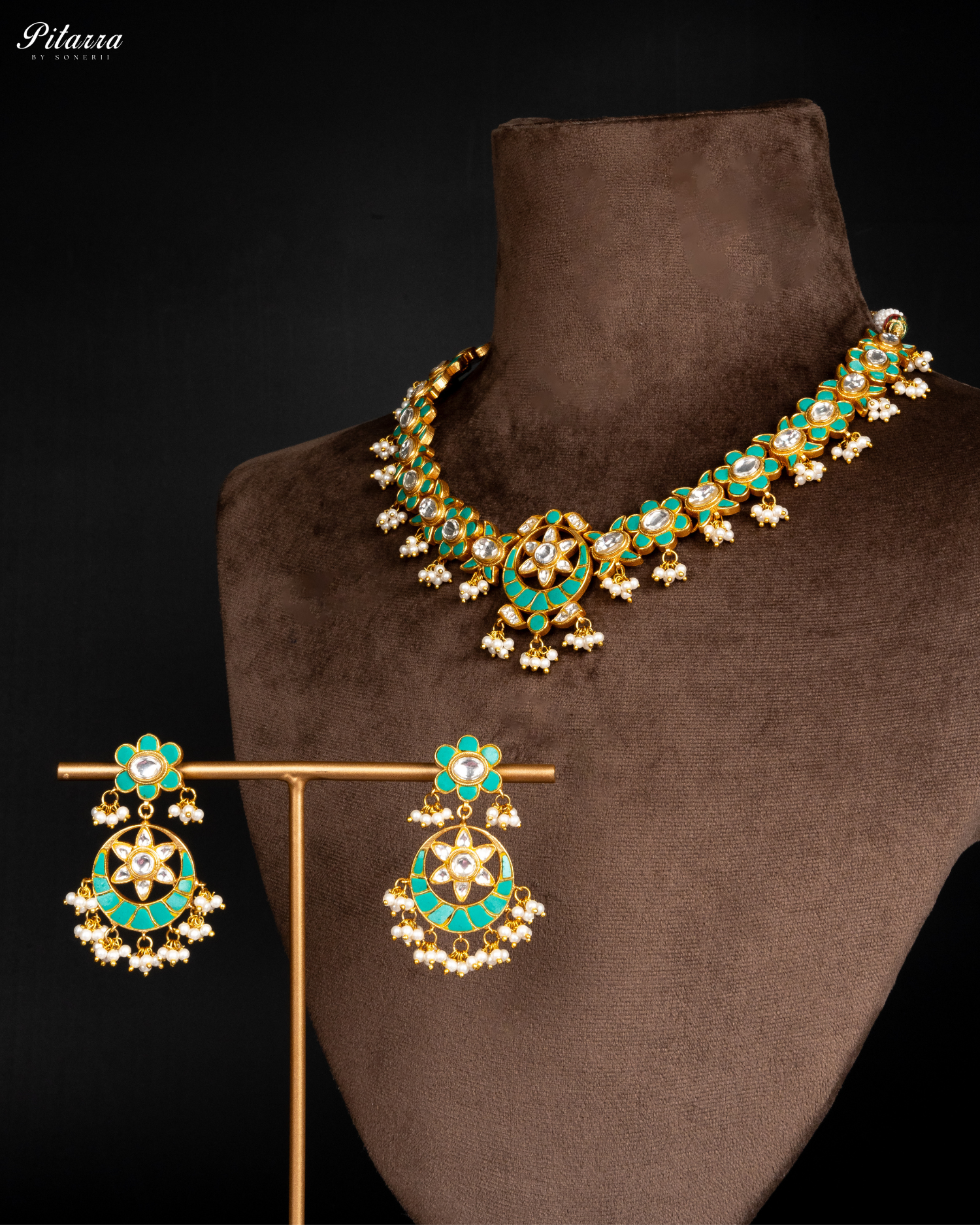 Green Gold Plated Kundan Necklace Set