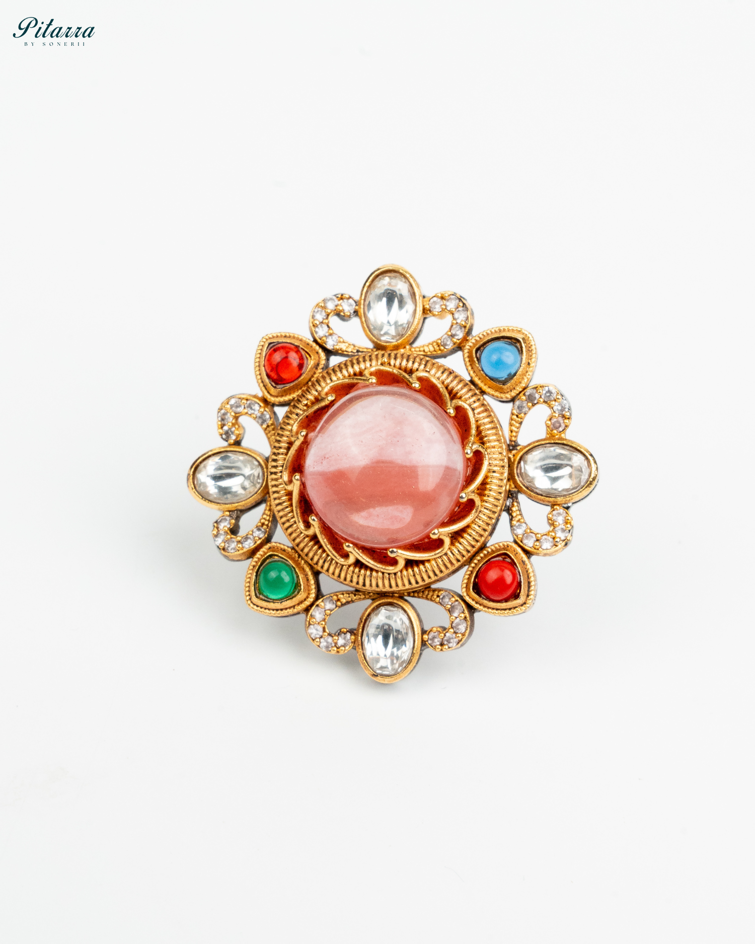 Multicolor Golden Punjabi Jadau Ring