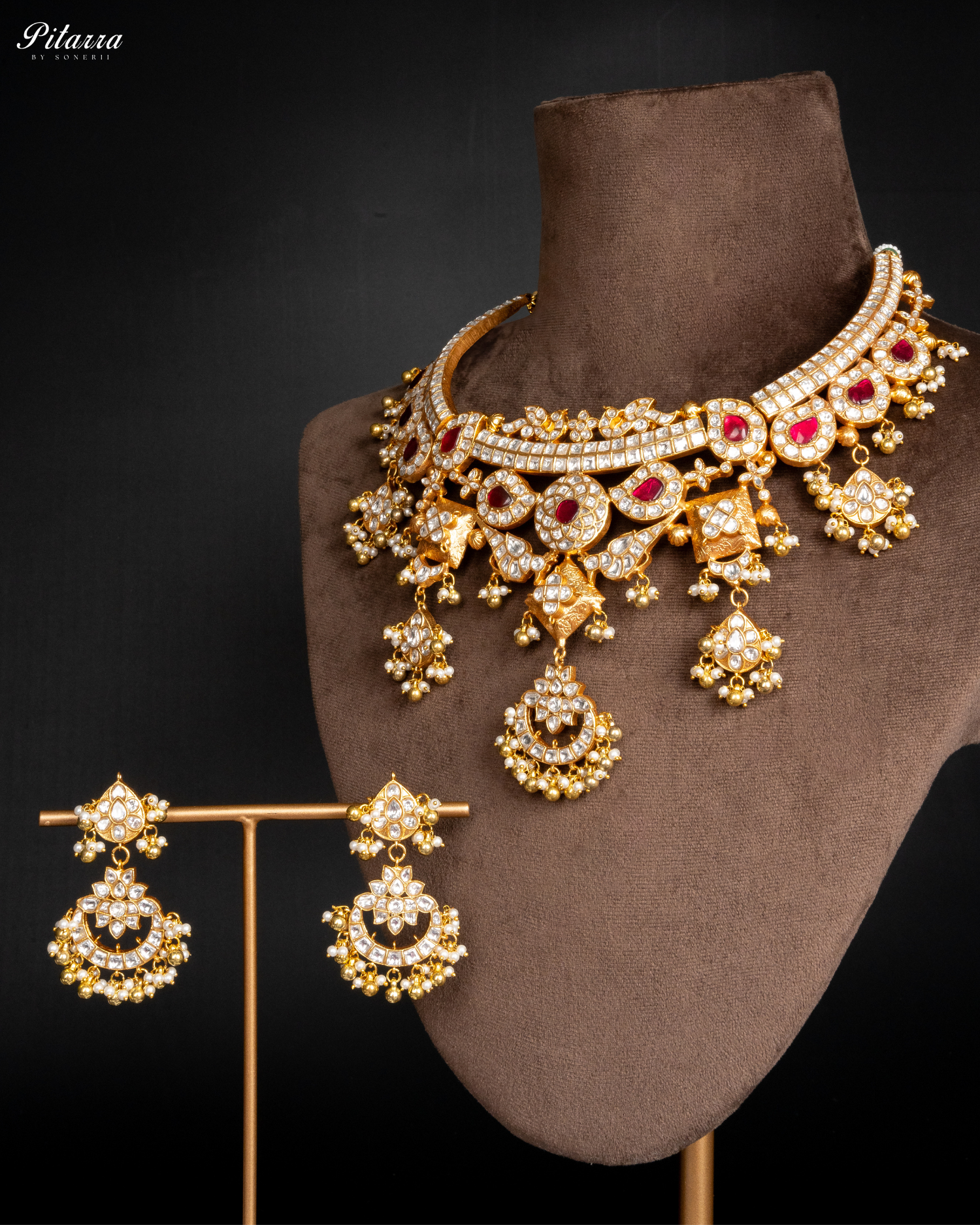 Heavy Golden Polki Kundan Necklace Set