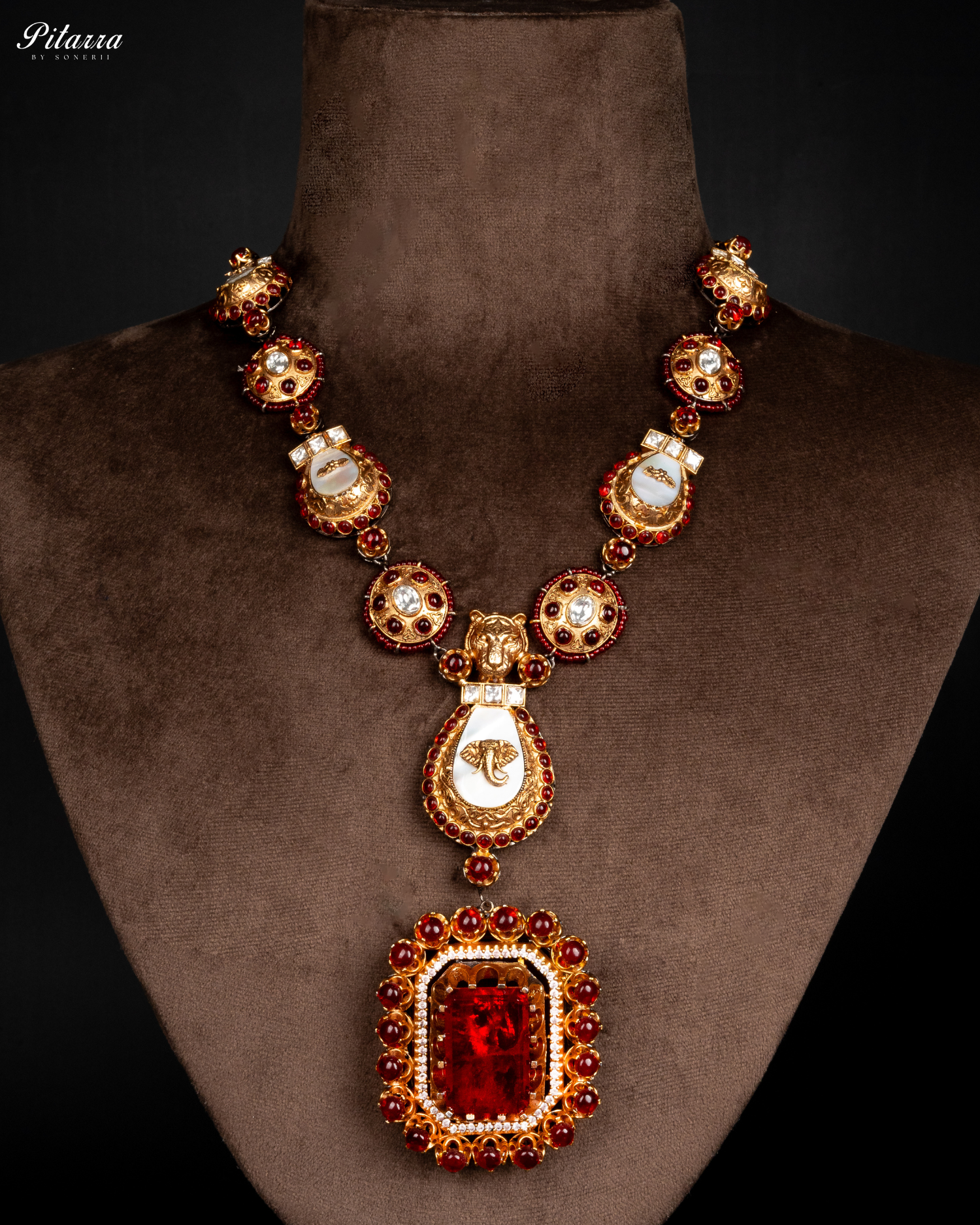 Red Ruby Polki Kundan Necklace Set