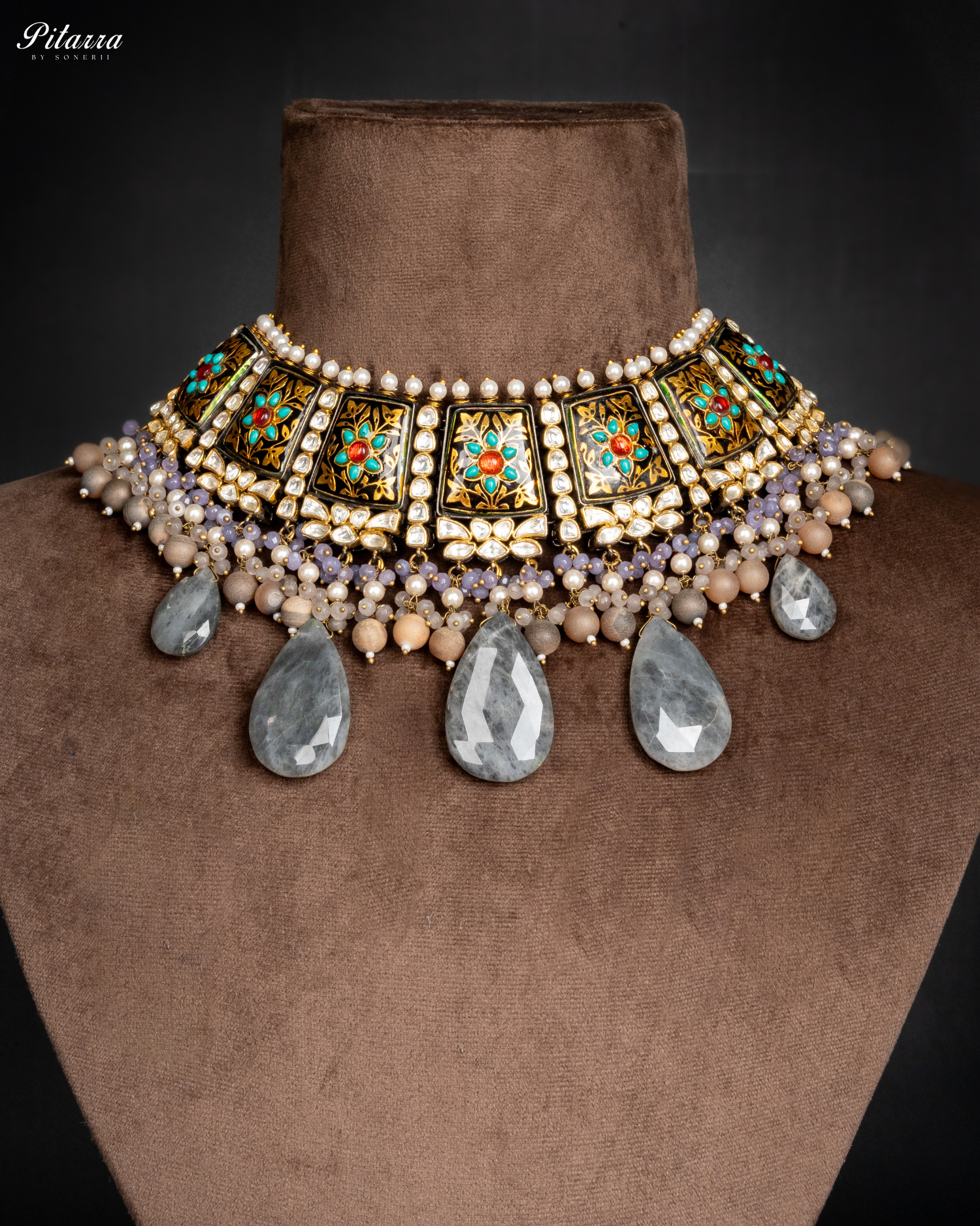 Pitarra Polki Kundan Silver Choker Necklace Set