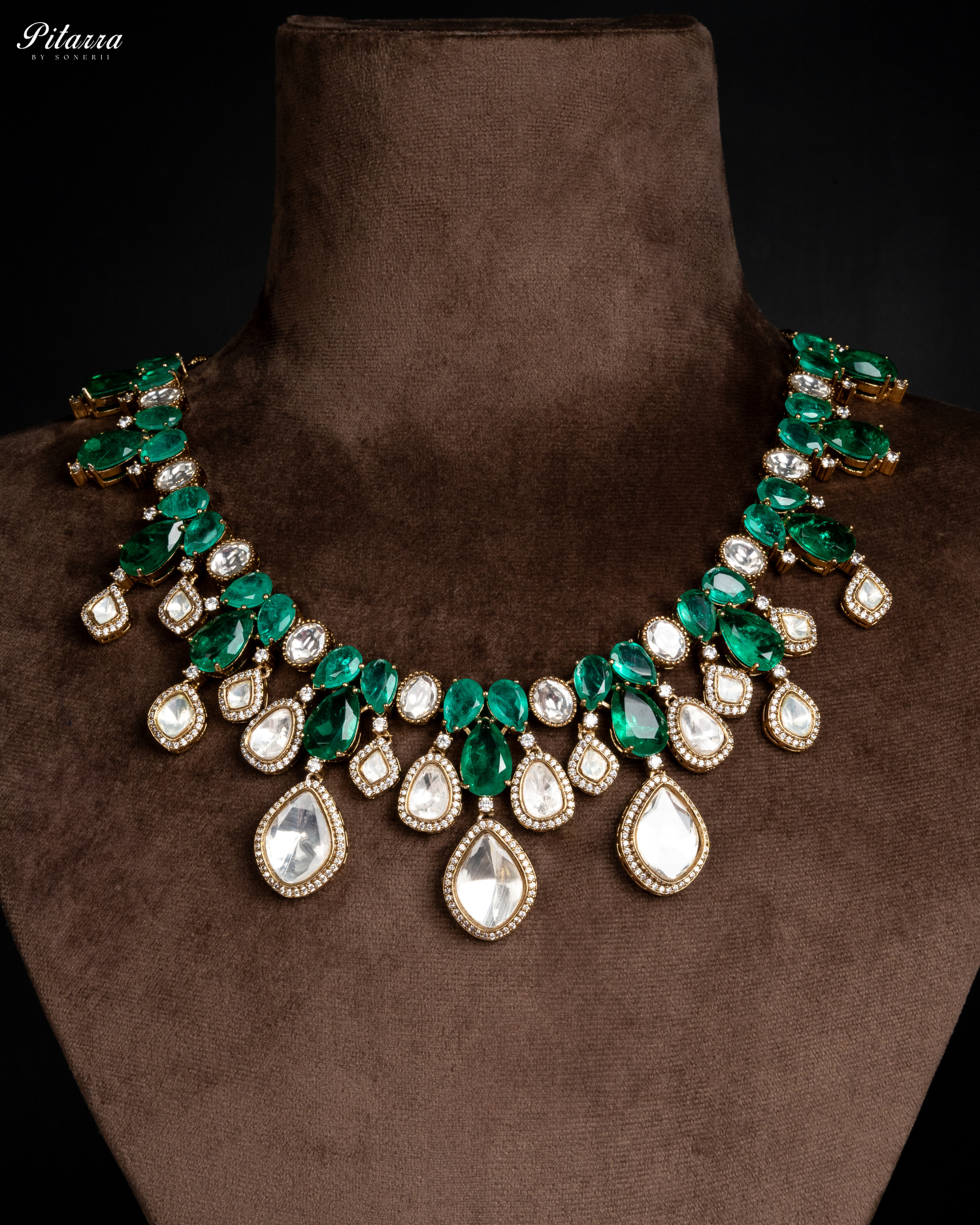 Green Rhodium Polki Kundan Necklace Set