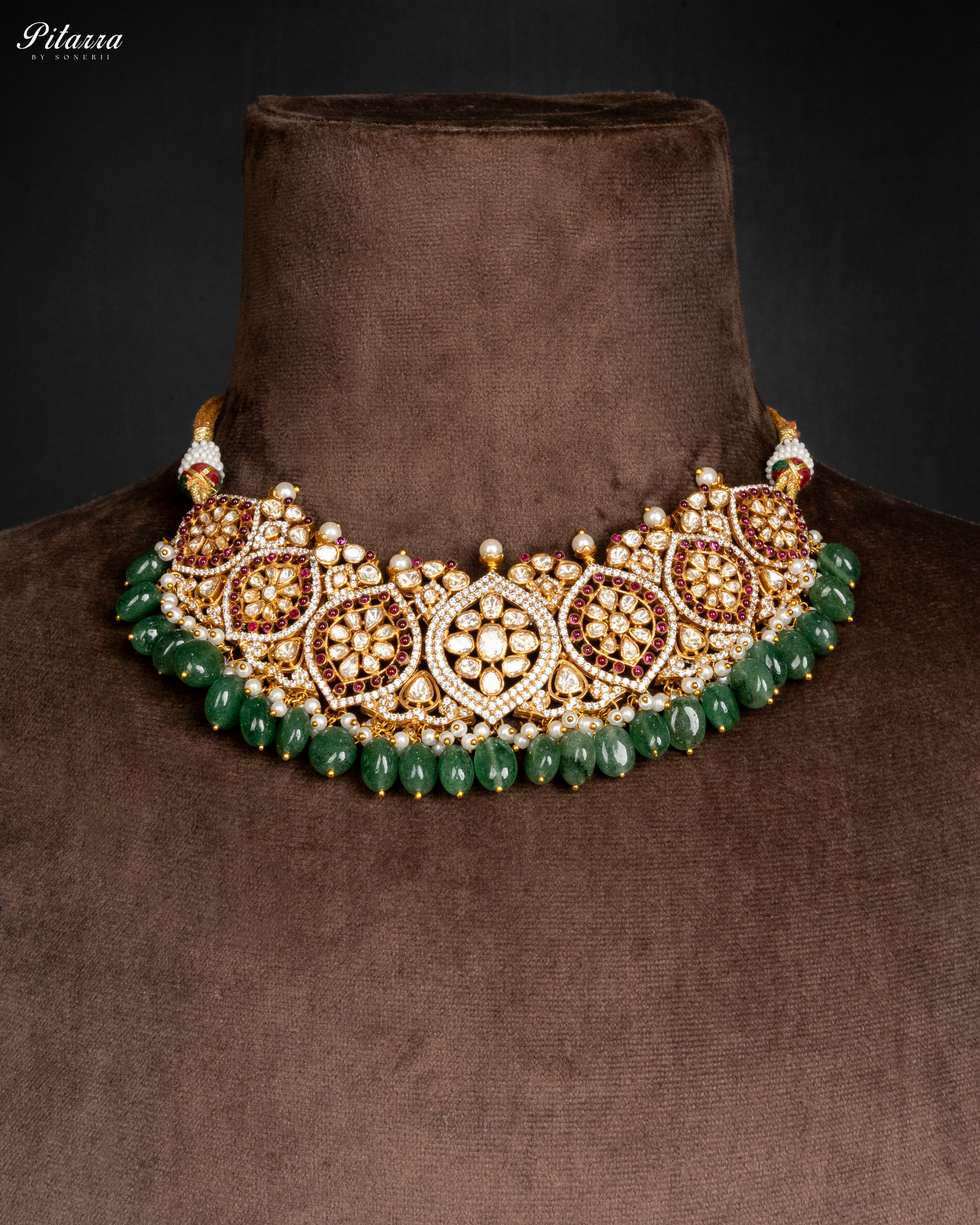 Green Pearl Gold Punjabi Jadau Necklace Set