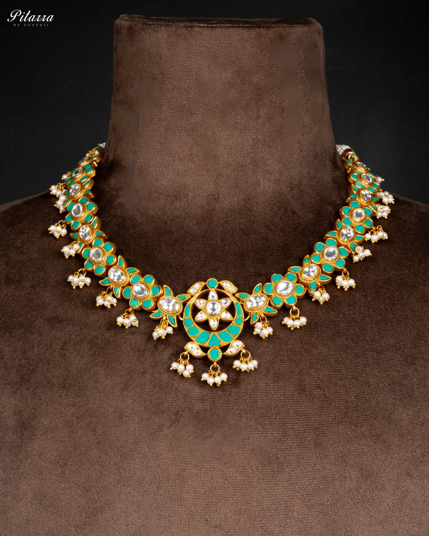 Green Gold Plated Kundan Necklace Set