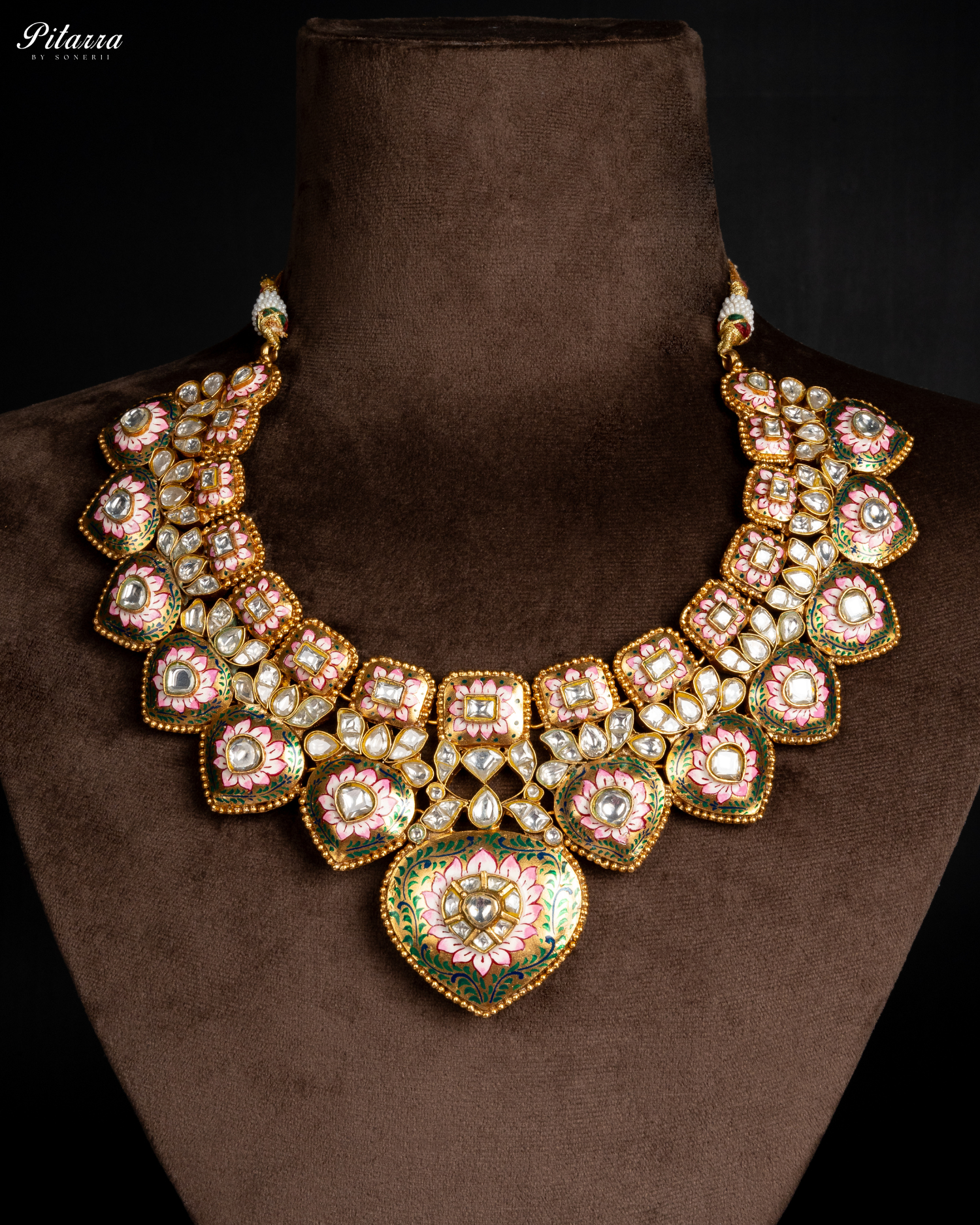 Golden Green Polki Kundan Necklace Set