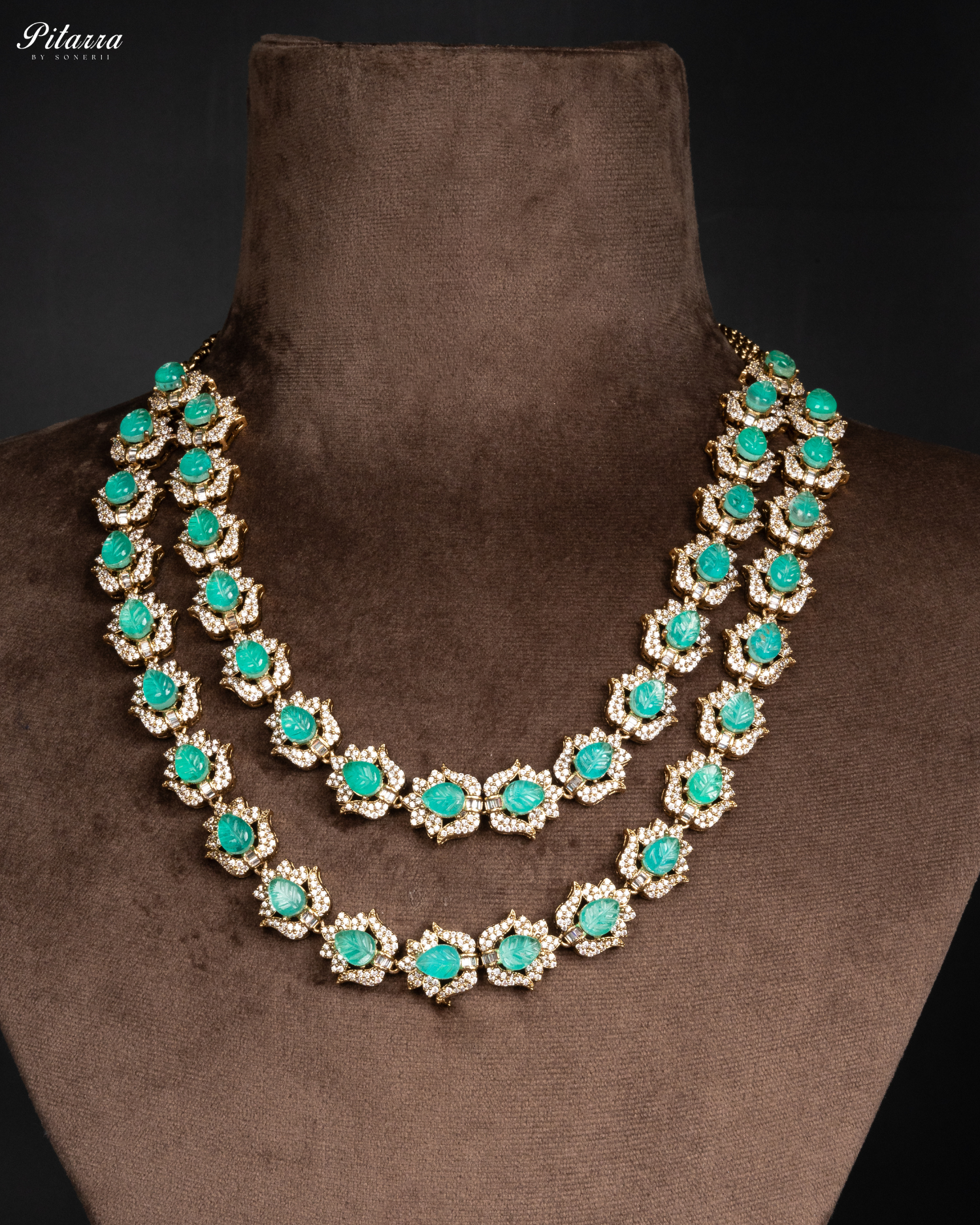 Green Cubic Zicronia Double Layer Necklace Set