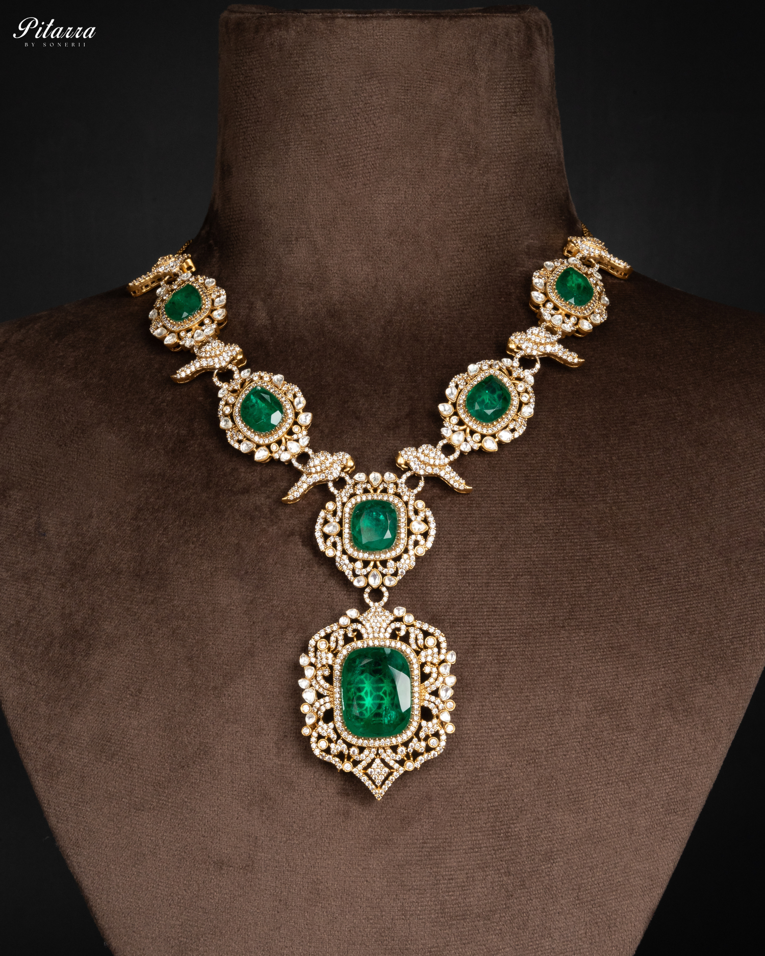 92.5 Silver Green Victorian Polki Necklace