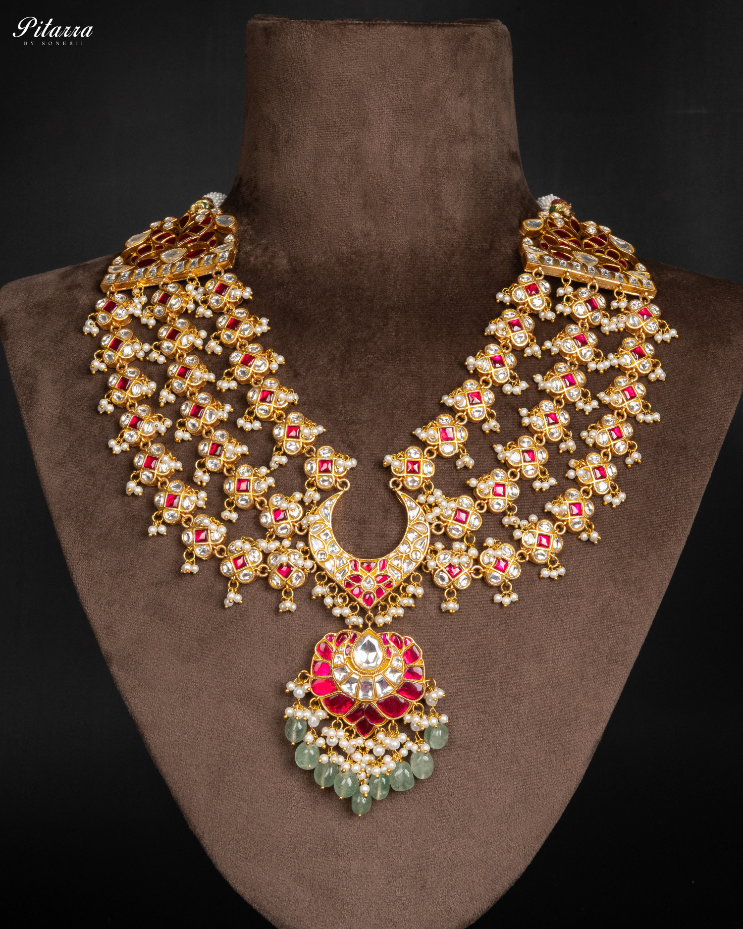 Long Kundan Jadau With Green Pearl