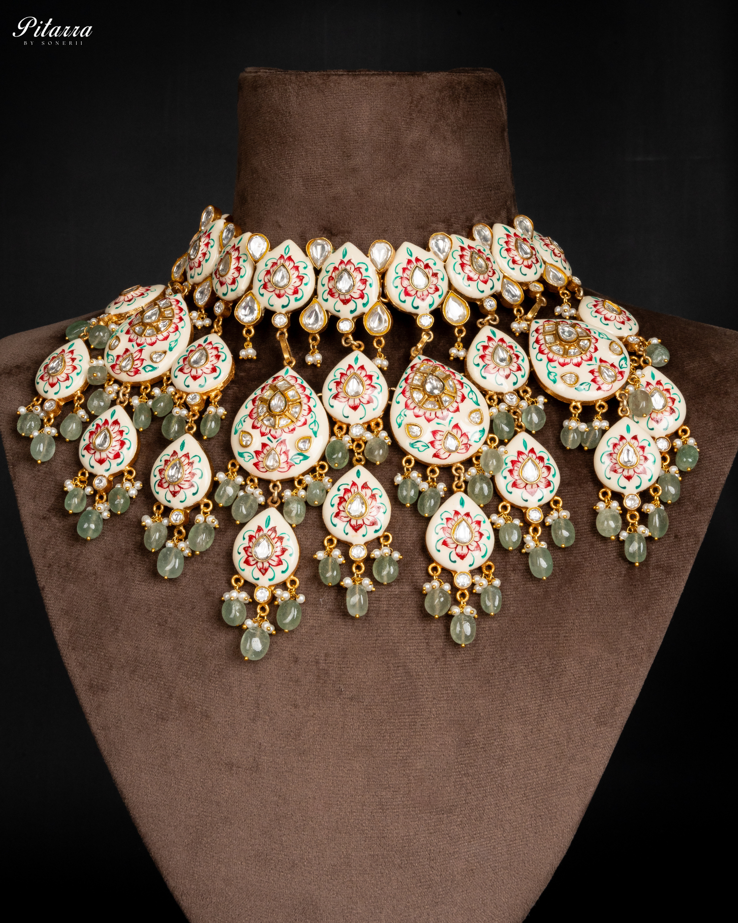 Pink Polki Kundan Necklace Set Finish