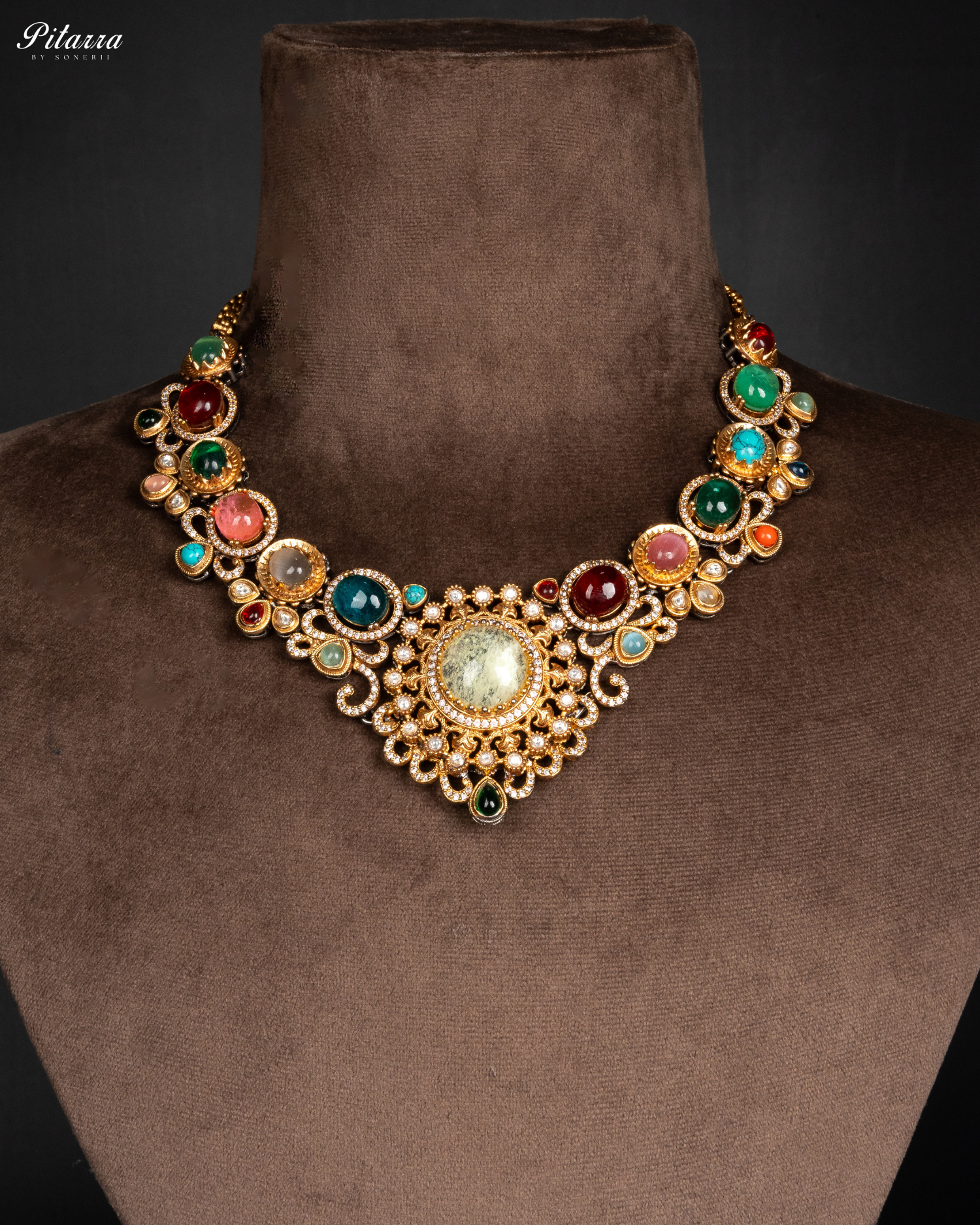 Multi Stone Fine Punjabi Kundan Necklace Set