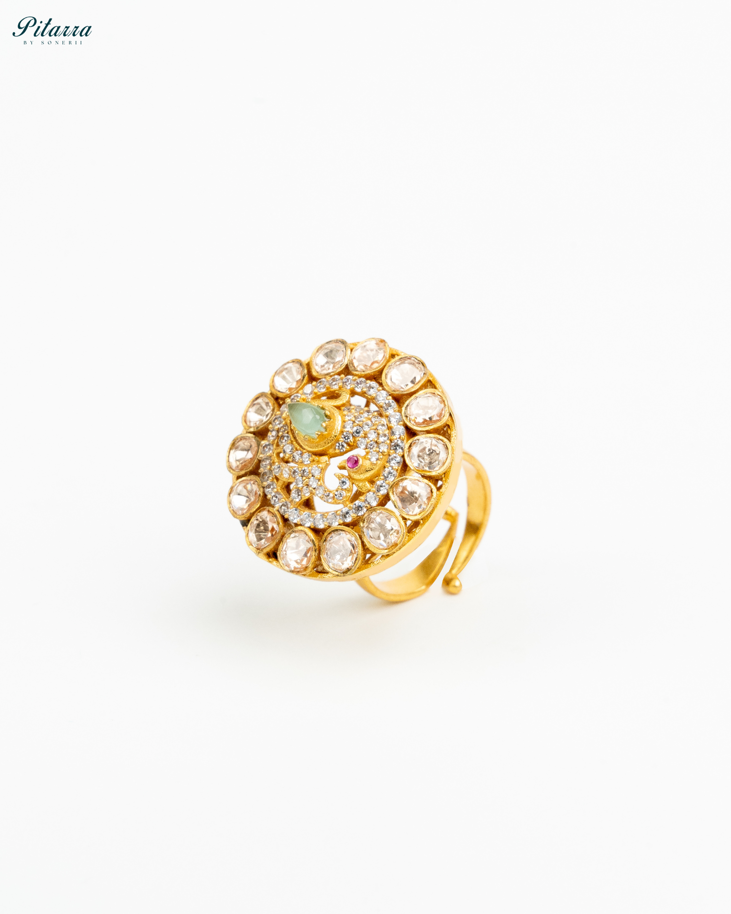 Golden Kundan Ring with Diamonds