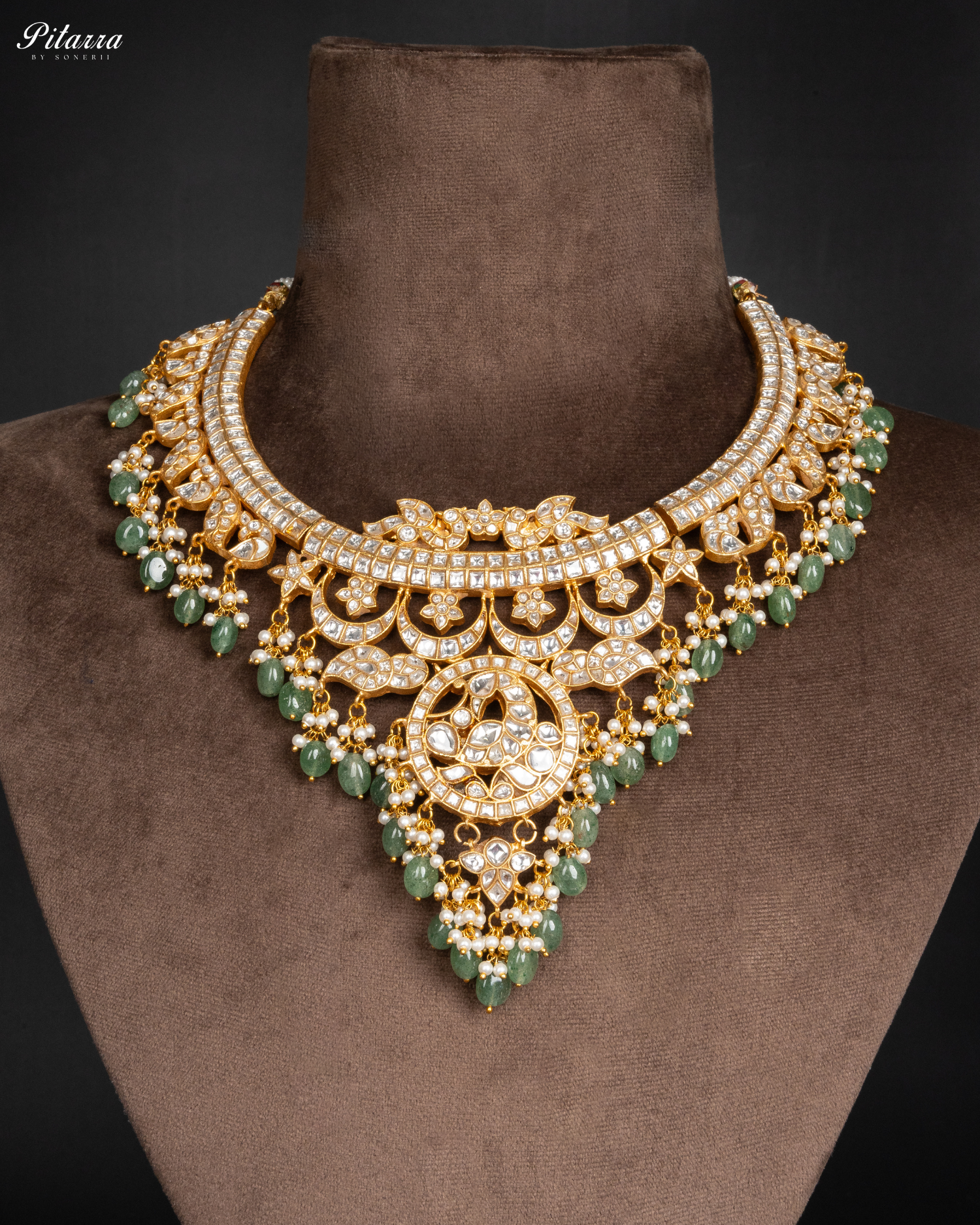 Green Gold Plated Jadau Kundan Necklace Set