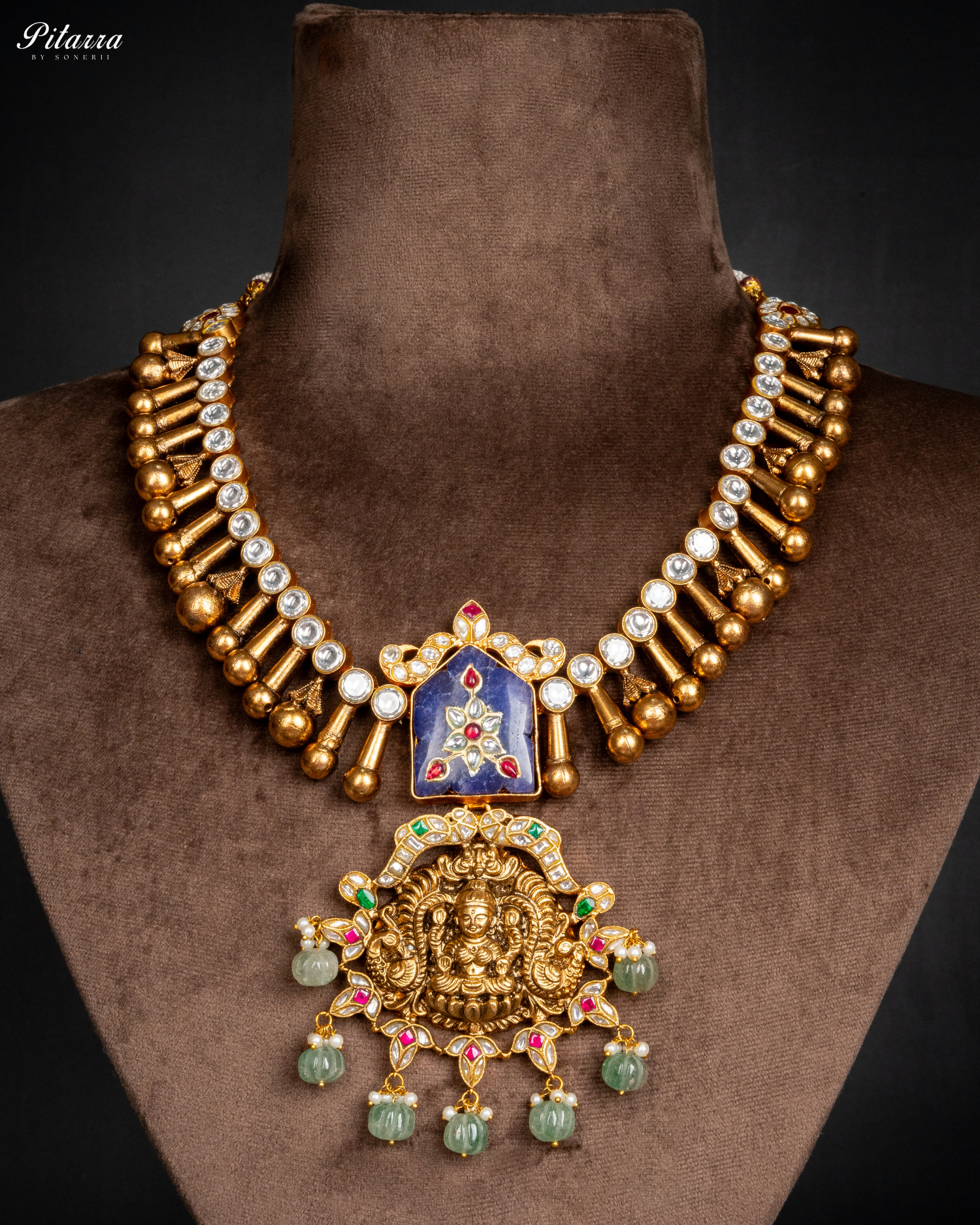 Lakshmi Carved Stone Kundan Jadau Necklace Set