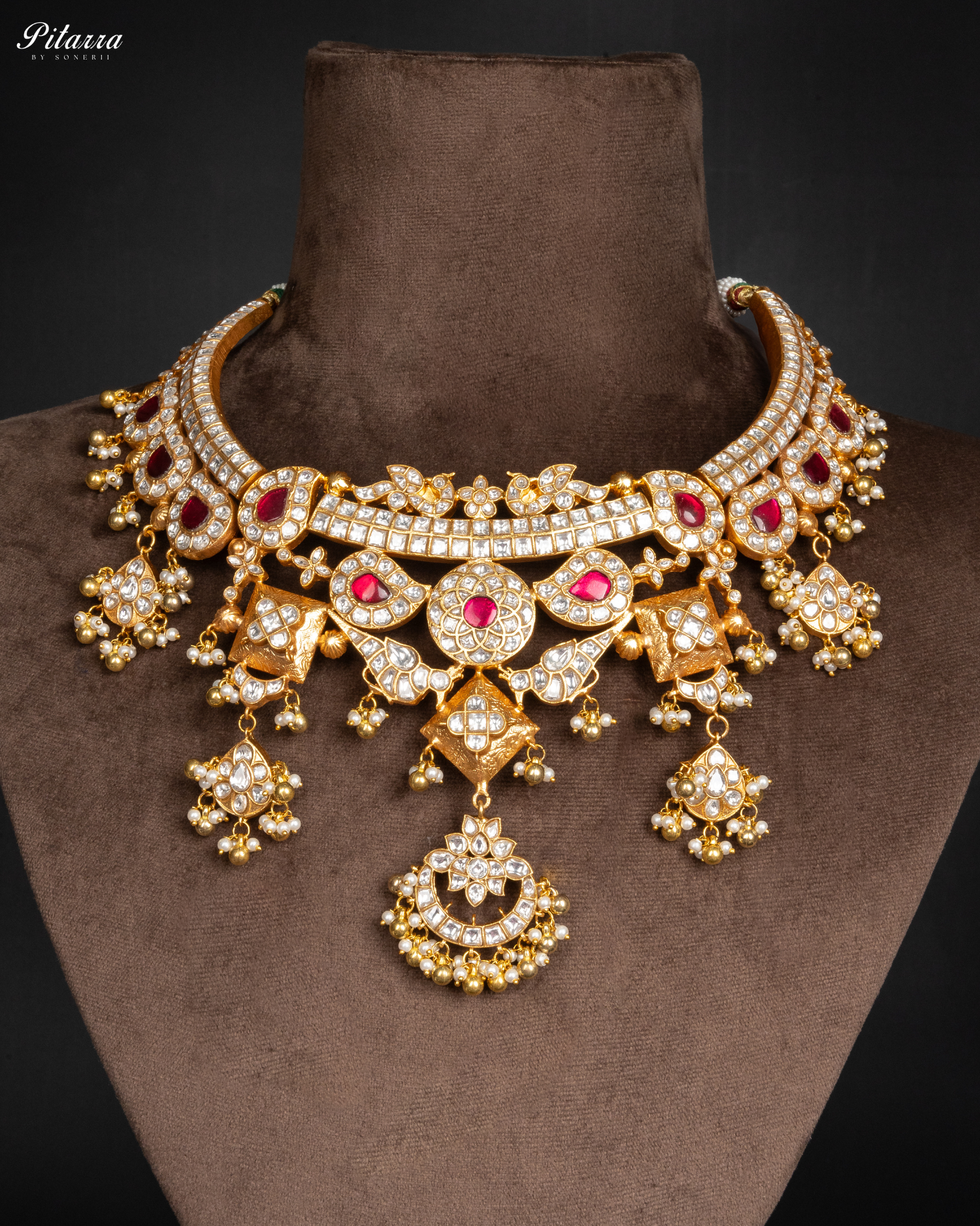 Heavy Golden Polki Kundan Necklace Set