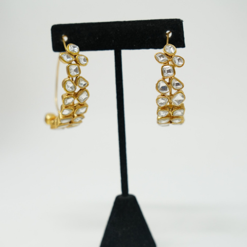 Gold Plated Elegant Kundan Hoops Earrings