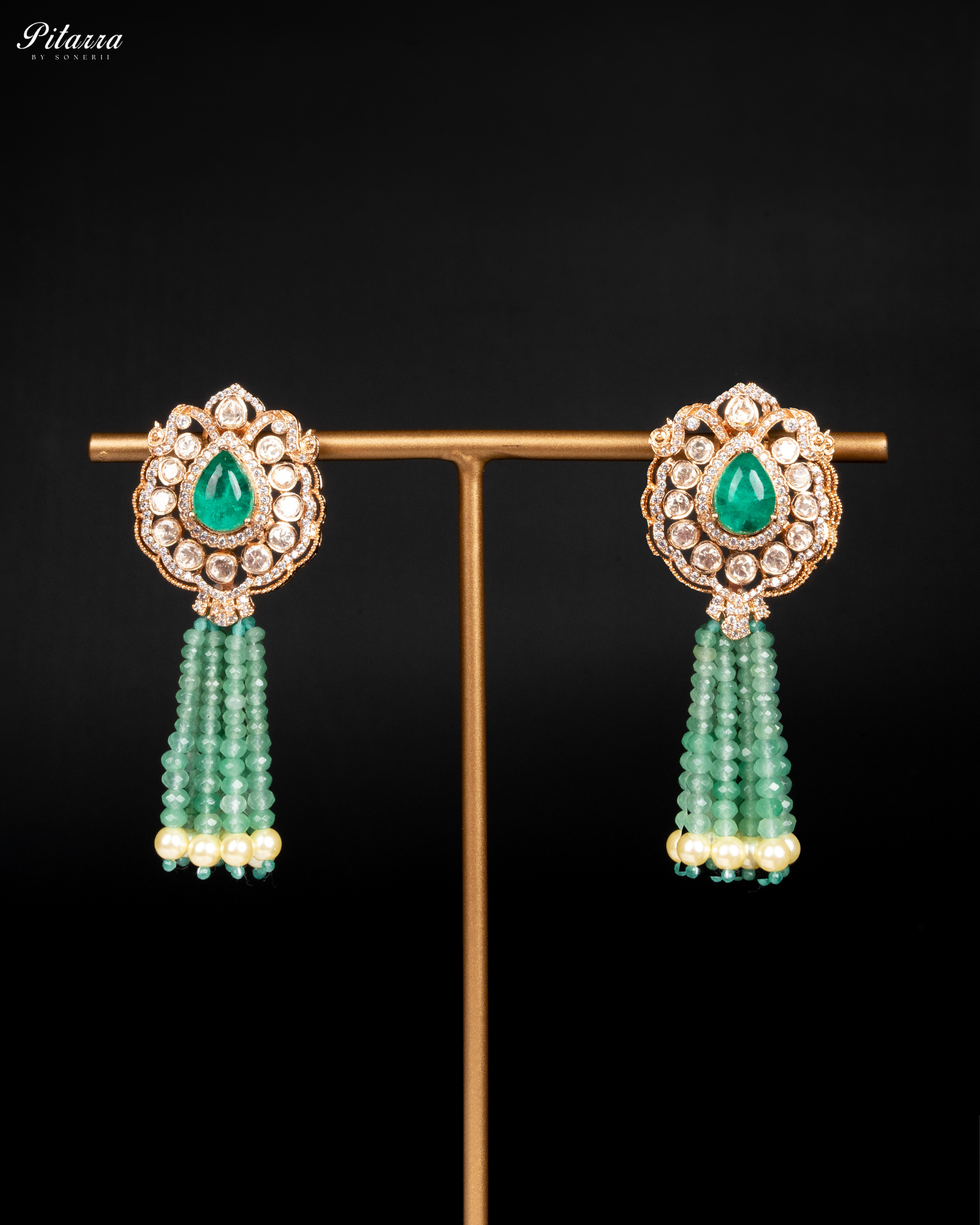 Long Green Beads Kundan Necklace