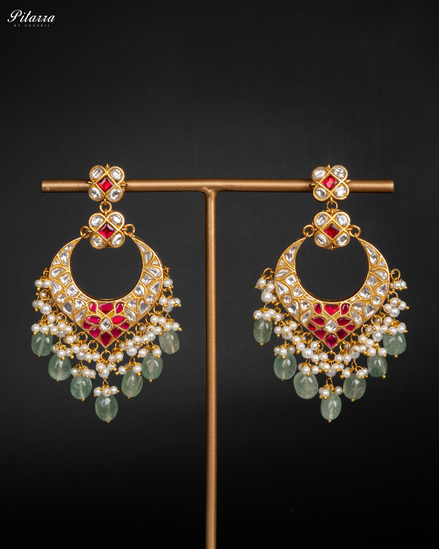 Long Kundan Jadau With Green Pearl