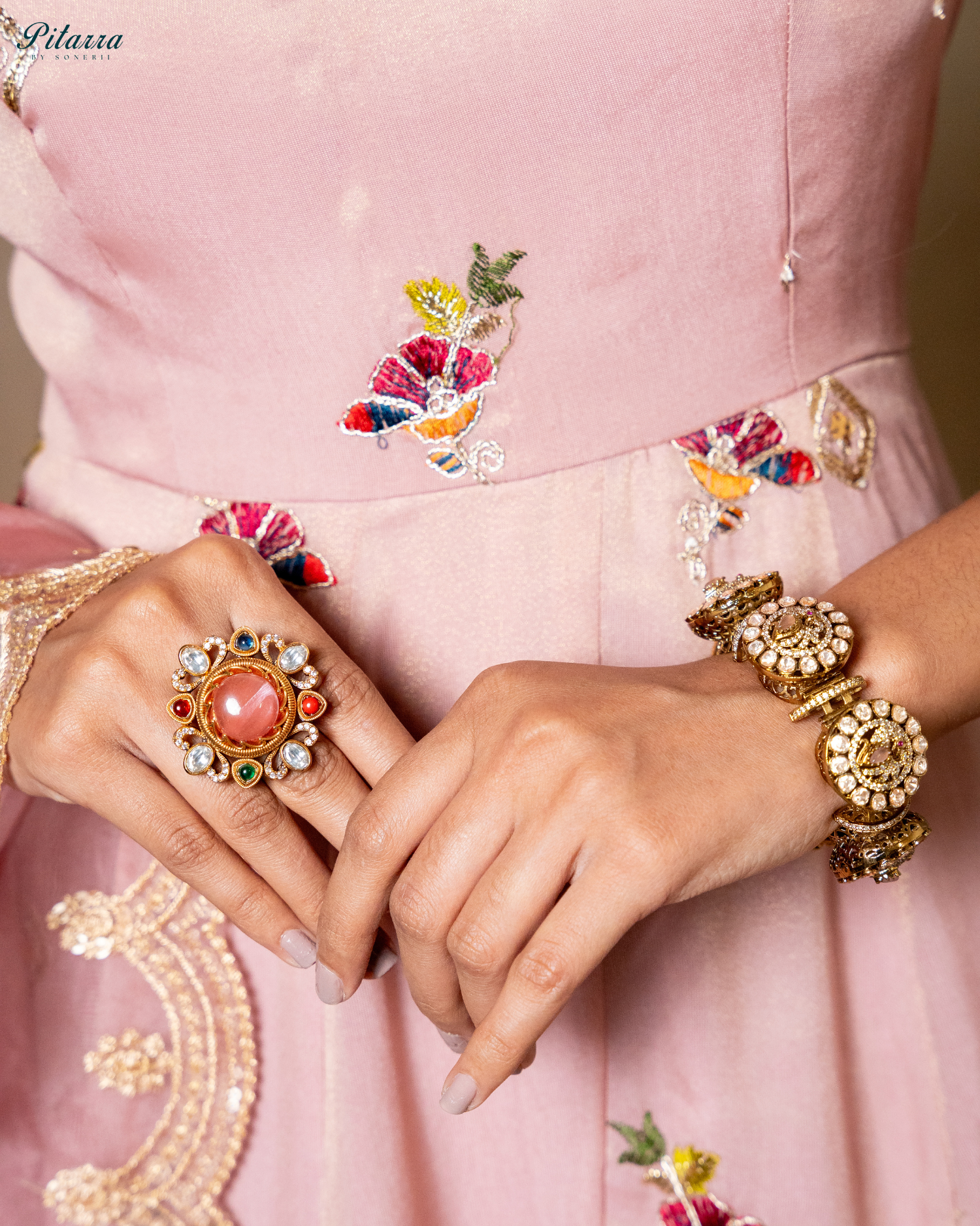 Multicolor Golden Punjabi Jadau Ring