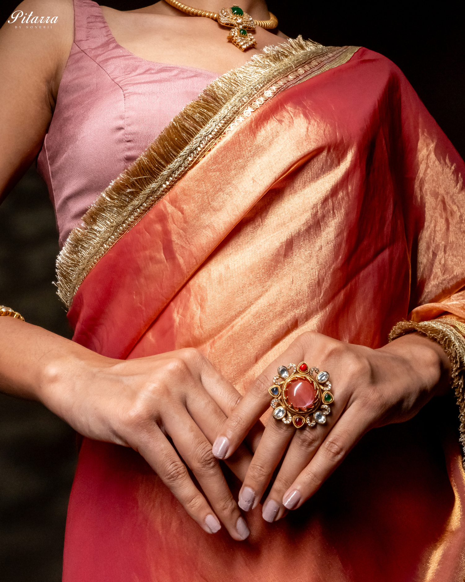 Multicolor Golden Punjabi Jadau Ring