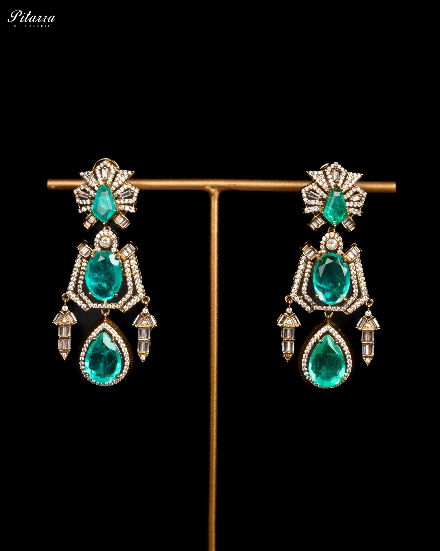 92.5 Silver Green Polki Kundan Earrings