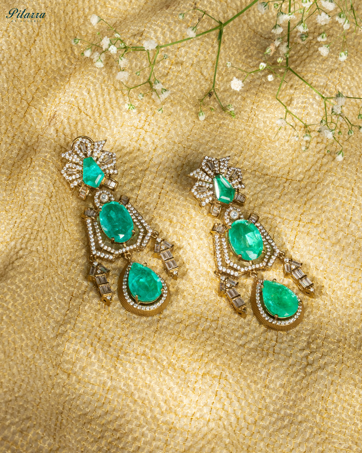 92.5 Silver Green Polki Kundan Earrings