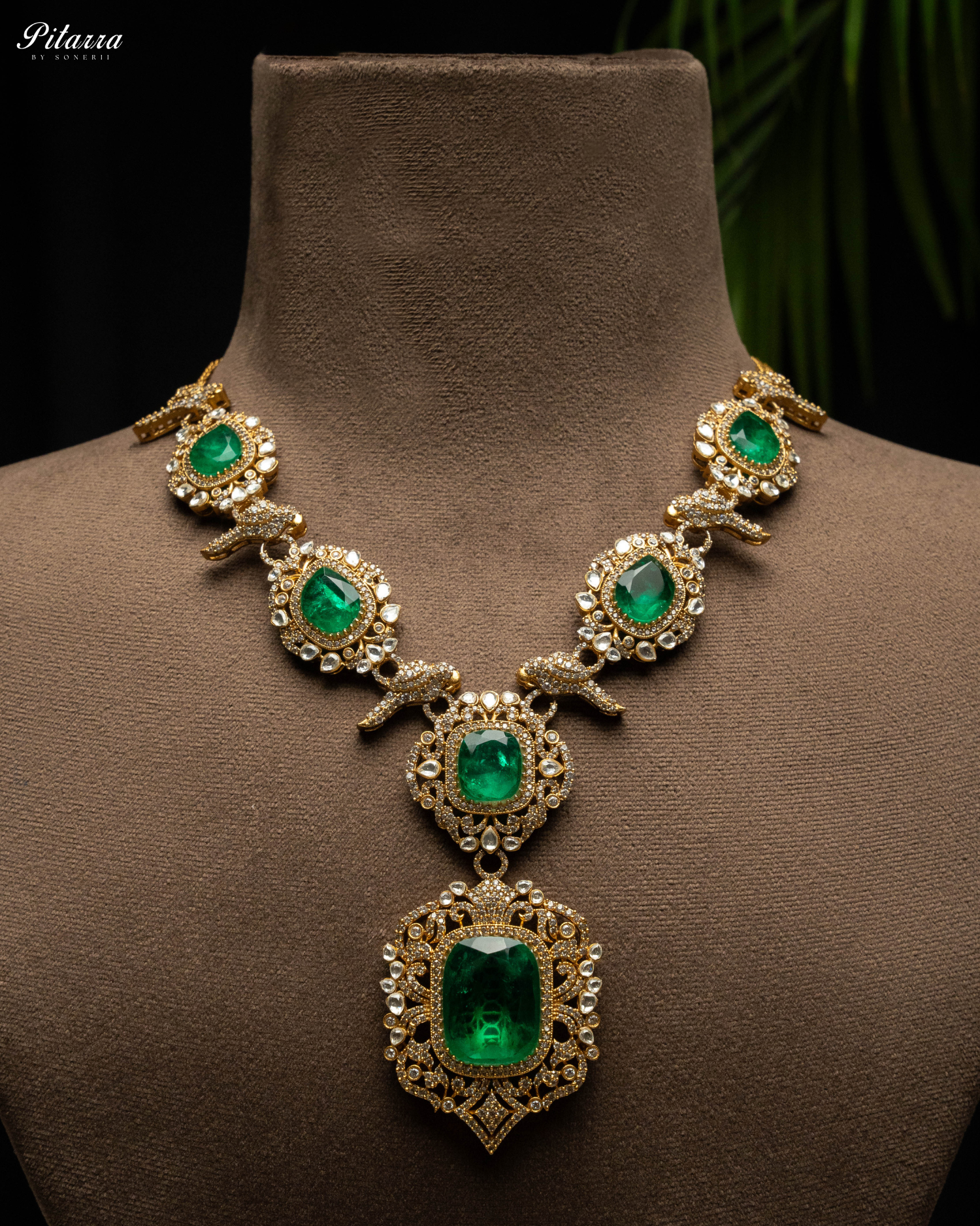 92.5 Silver Green Victorian Polki Necklace