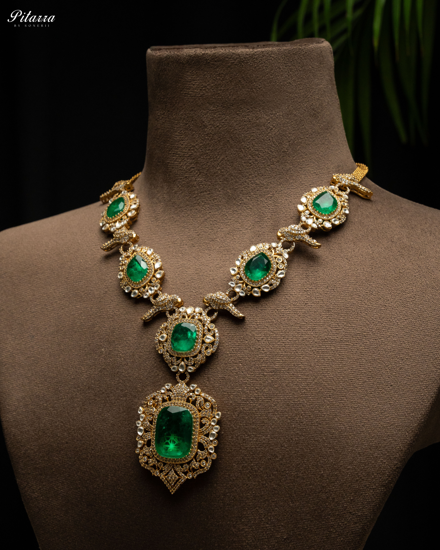 92.5 Silver Green Victorian Polki Necklace