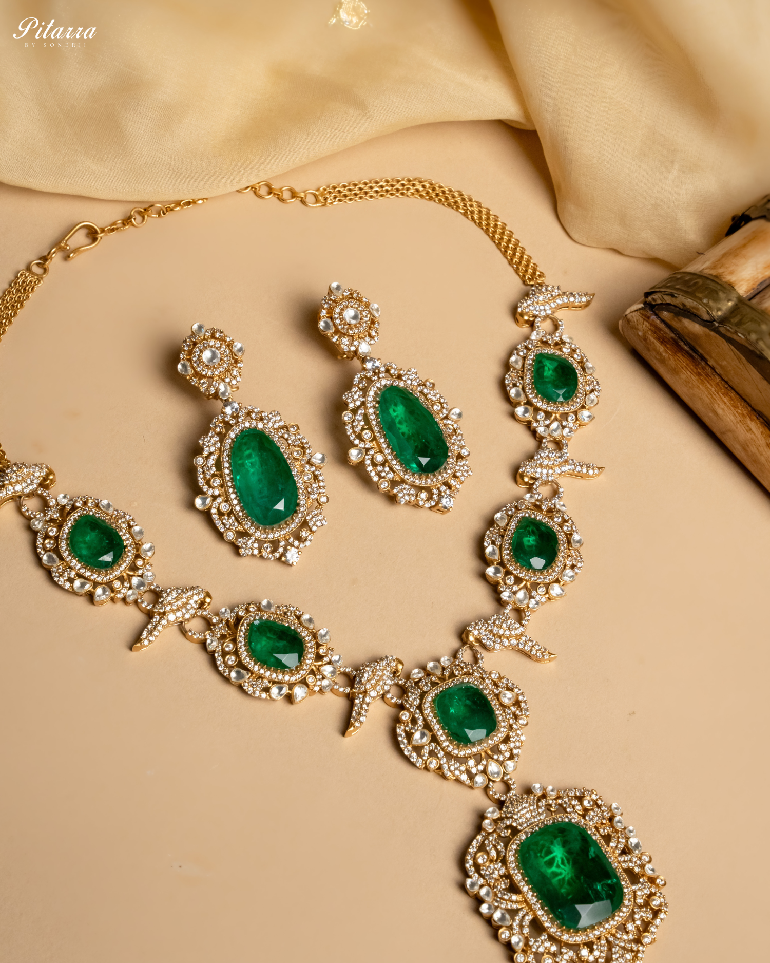 92.5 Silver Green Victorian Polki Necklace