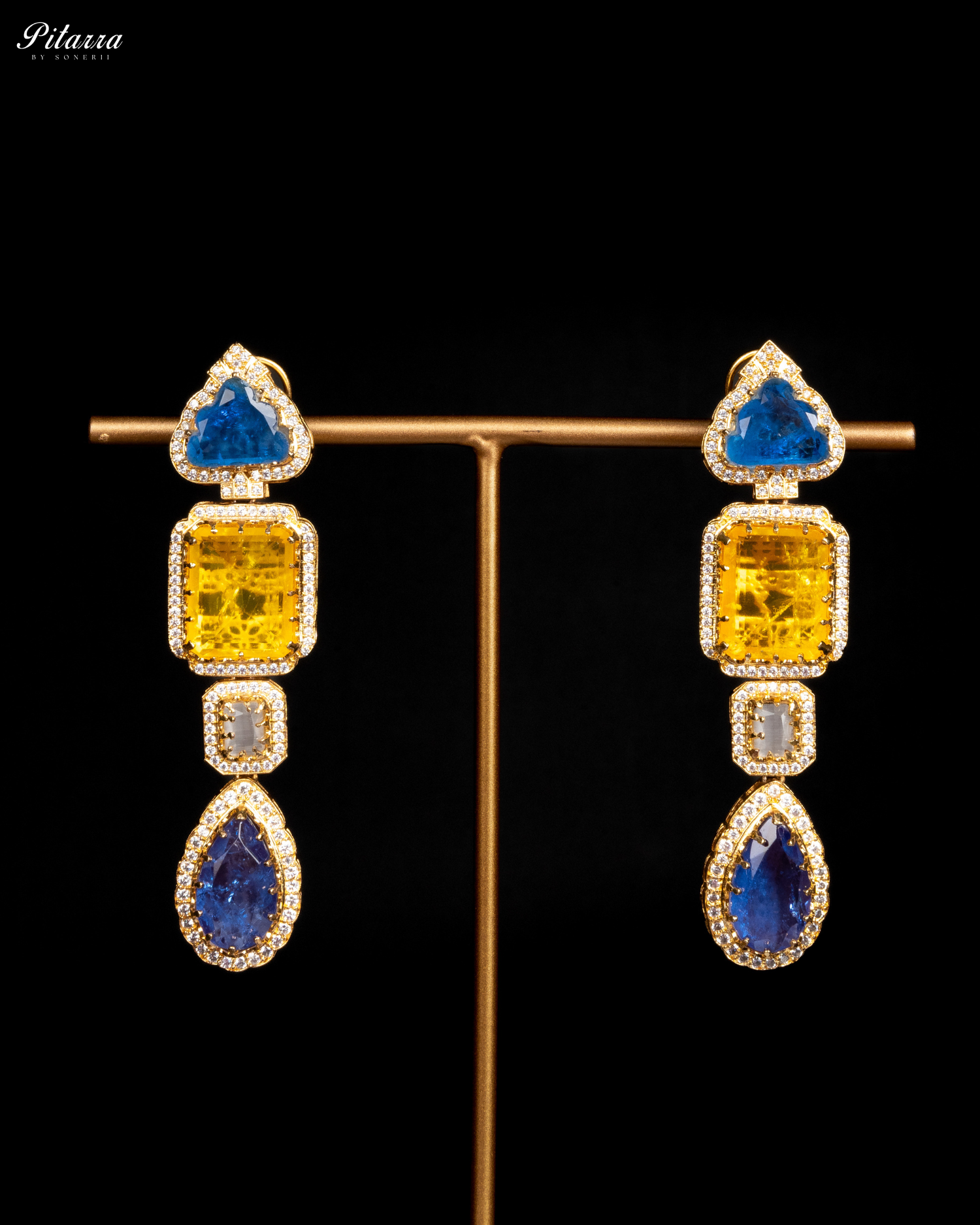 Classic Blue Kundan Polki Earrings