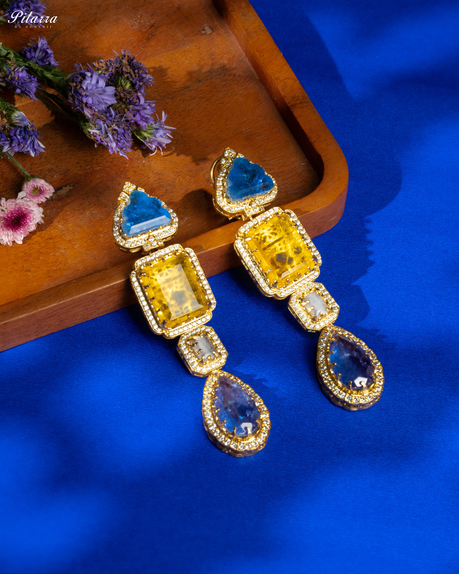 Classic Blue Kundan Polki Earrings