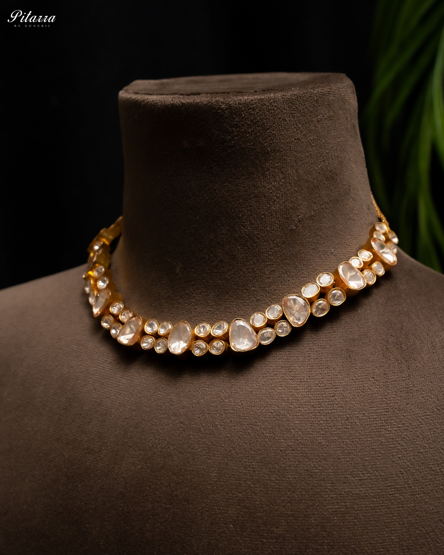 Gold Finish Polki Kundan Necklace Set