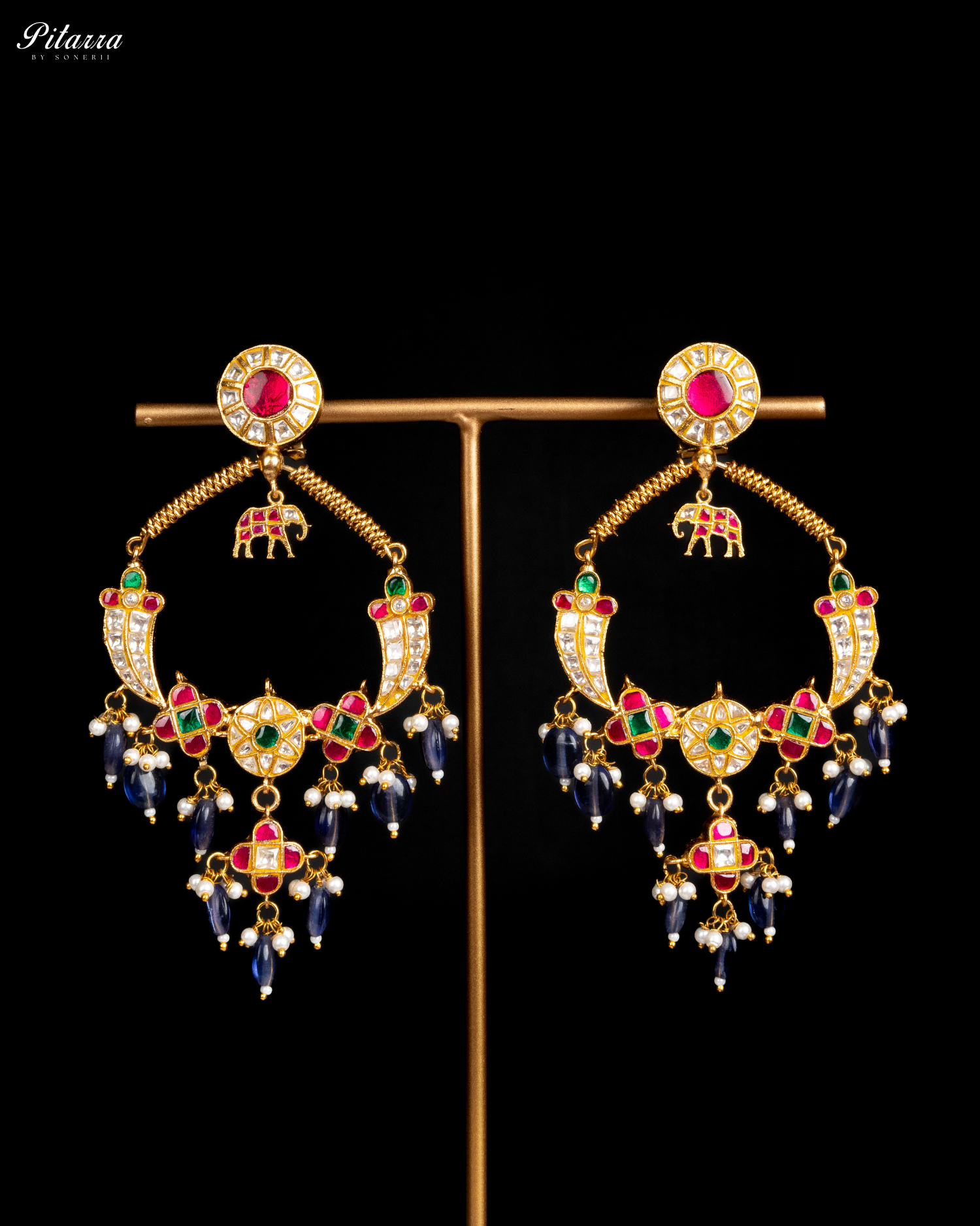 Gold Plated Kundan Jadau Multi Stone Earrings