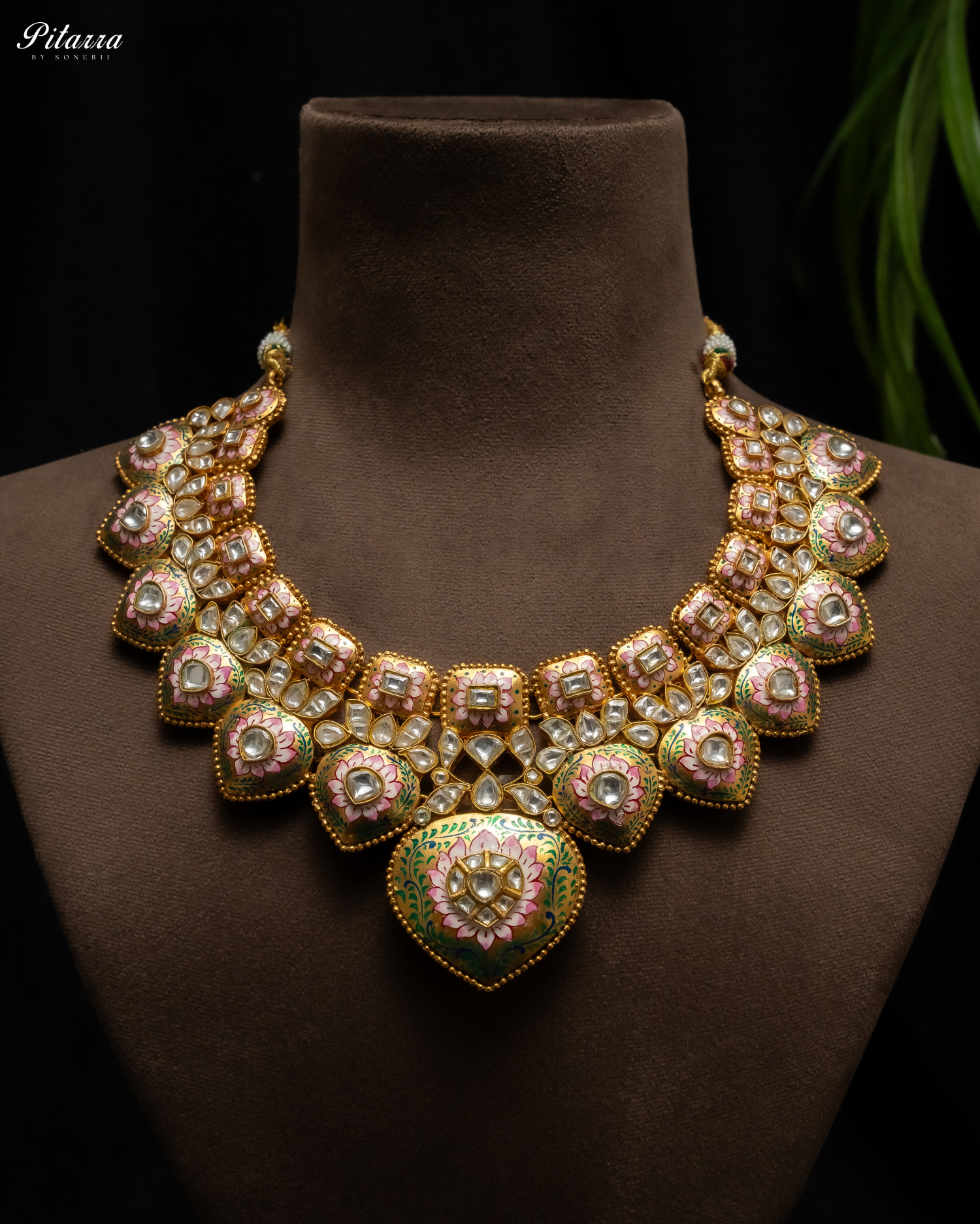 Golden Green Polki Kundan Necklace Set