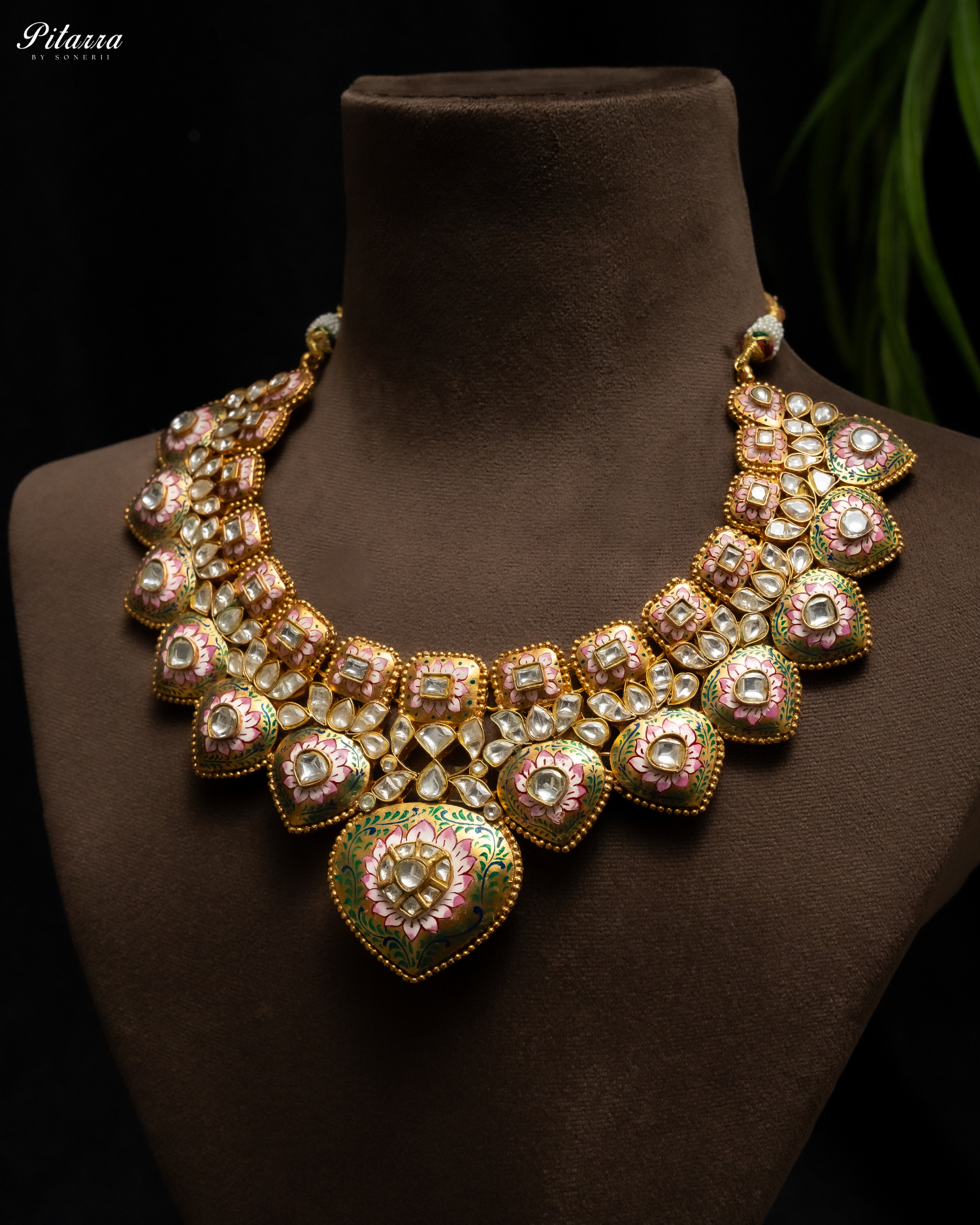 Golden Green Polki Kundan Necklace Set